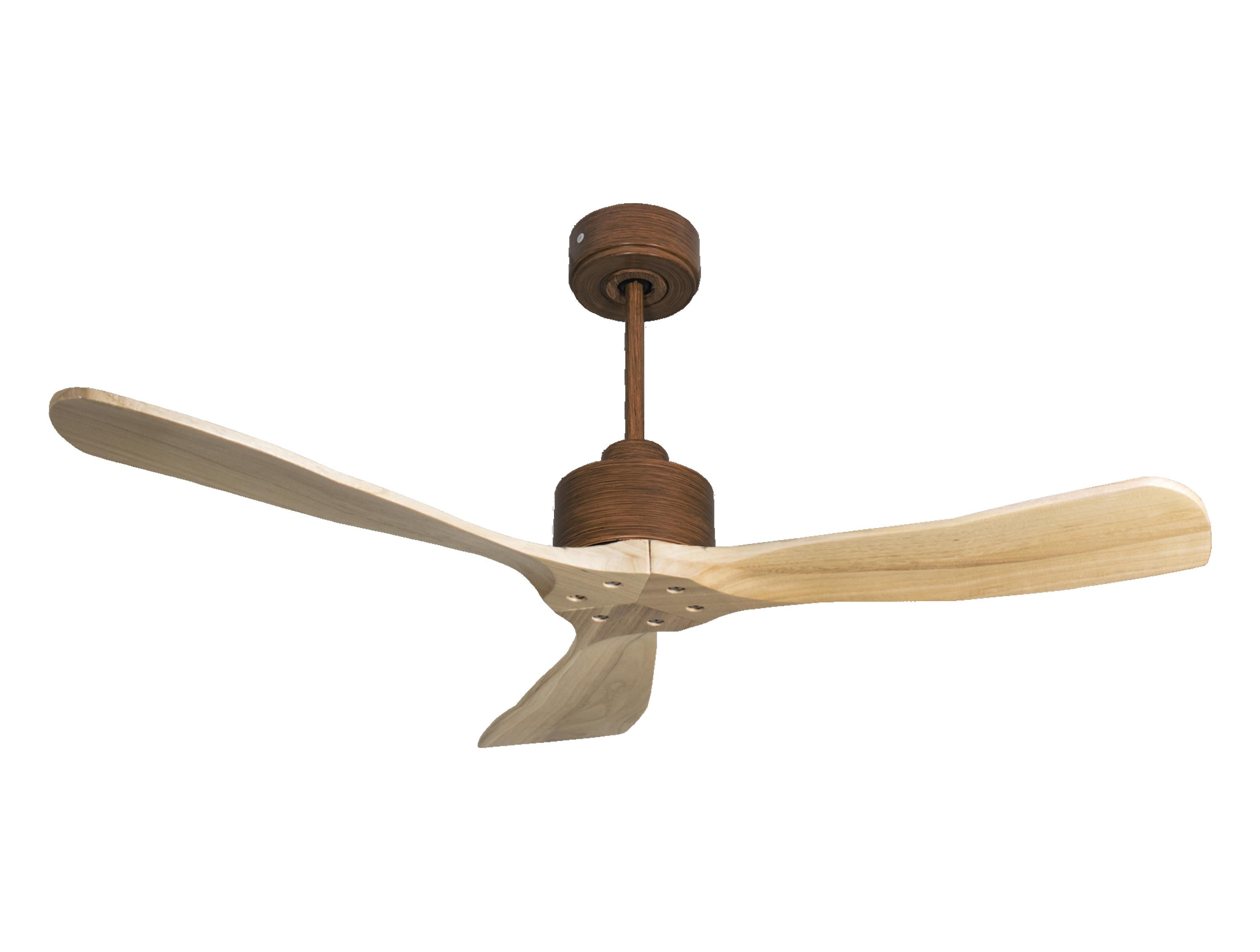 Ventilateur de plafond Réversible Thermostat Wifi Moteur à courant continu Toits en pente Télécommande Hypersilence Mémoire FullWood