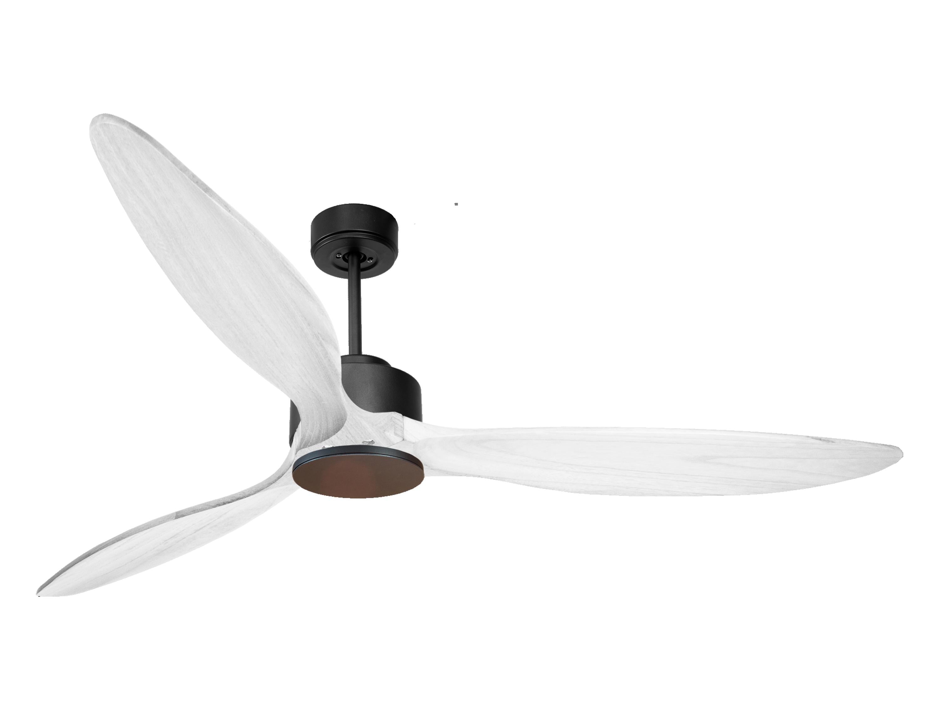 Ventilateur de plafond Réversible Thermostat Wifi Moteur à courant continu Toits en pente Télécommande Hypersilence Mémoire FullWood