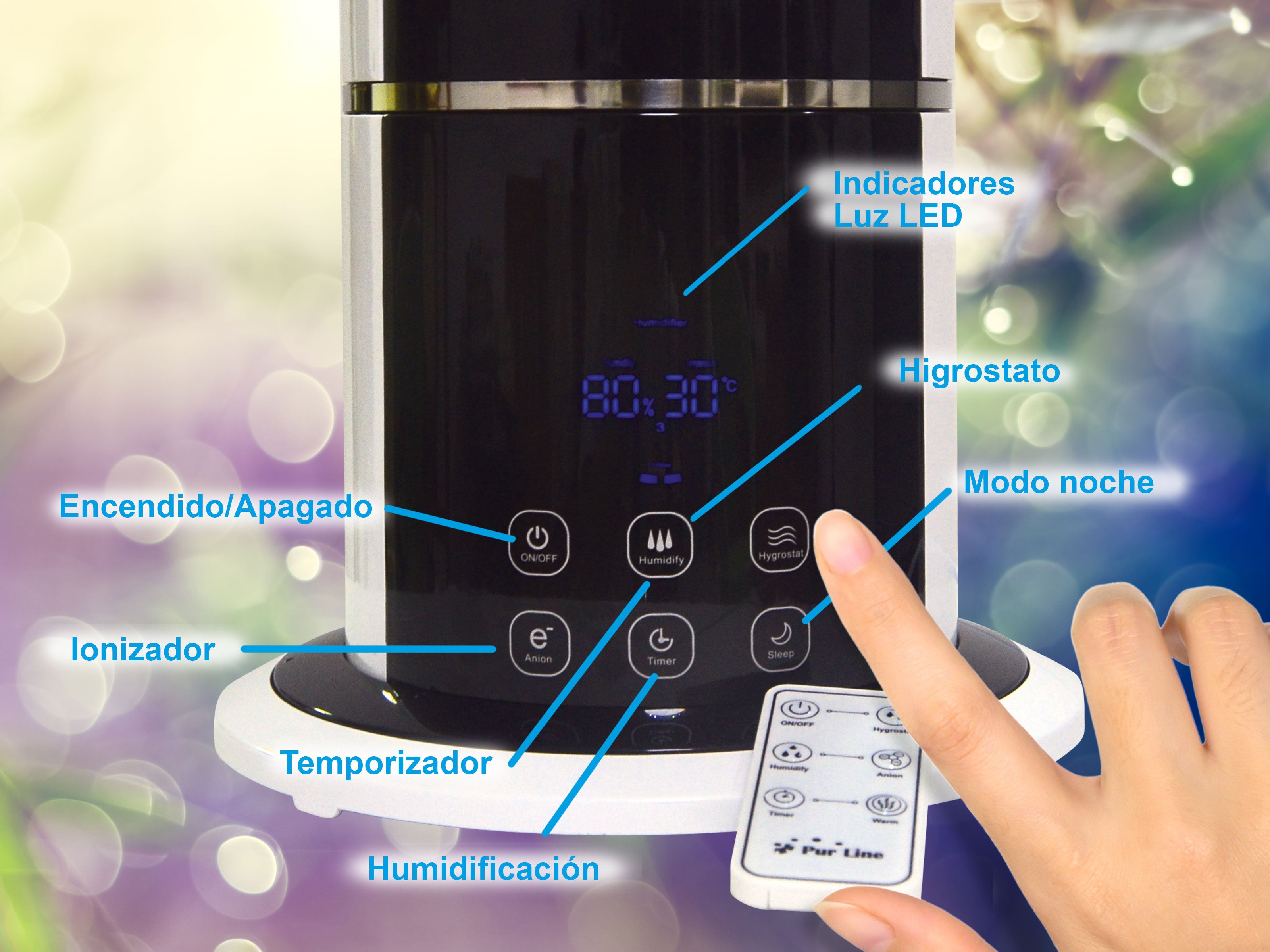 Humidificateur en tour à ultrasons 28W vapeur chaude ou tiède pour des surfaces de 35m2