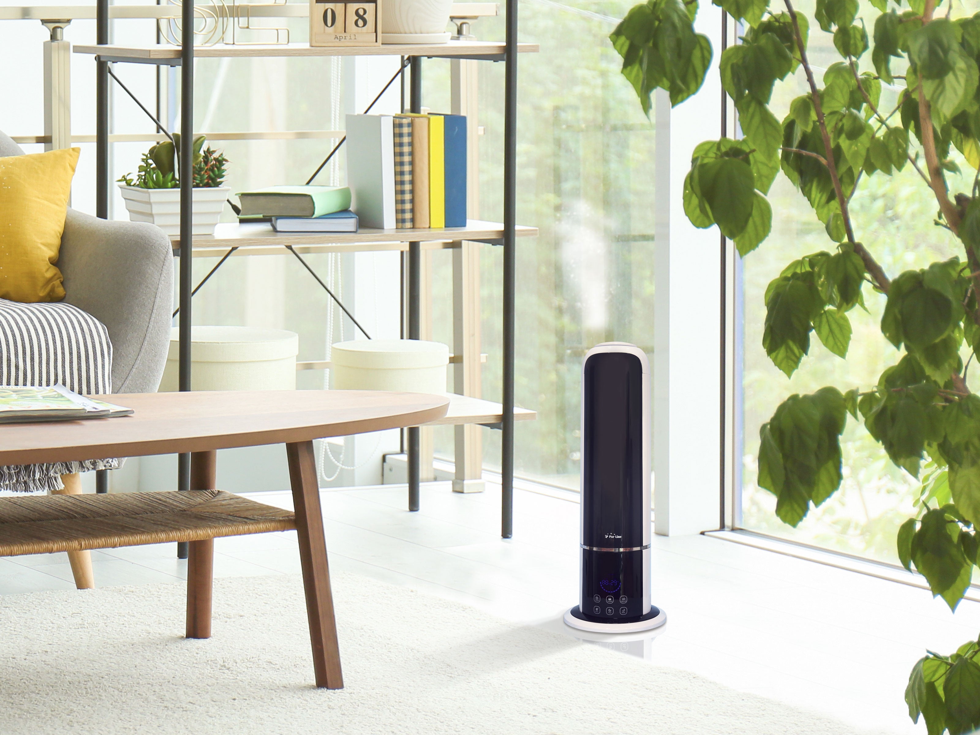 Humidificateur en tour à ultrasons 28W vapeur chaude ou tiède pour des surfaces de 35m2