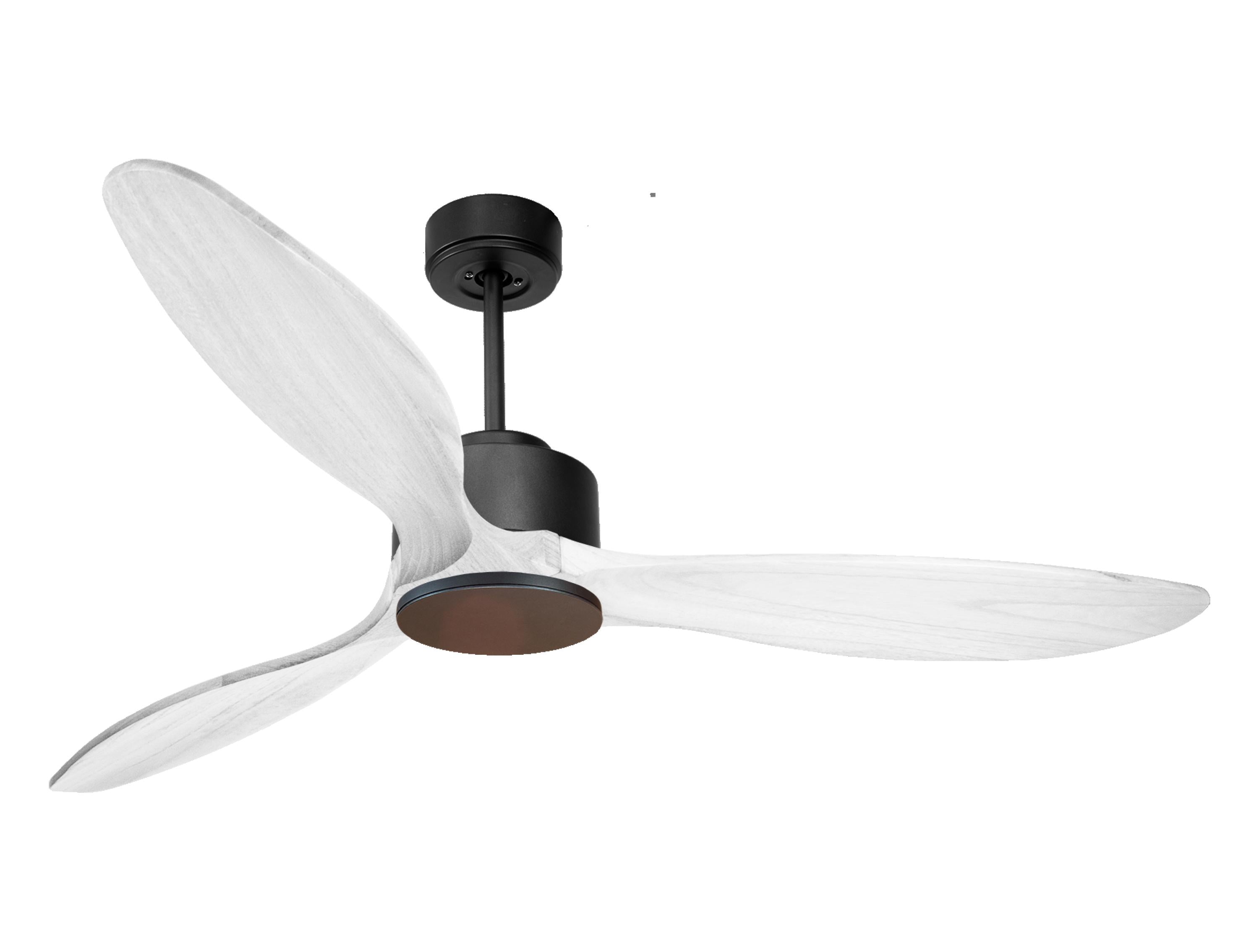 Ventilateur de plafond Réversible Thermostat Wifi Moteur à courant continu Toits en pente Télécommande Hypersilence Mémoire FullWood