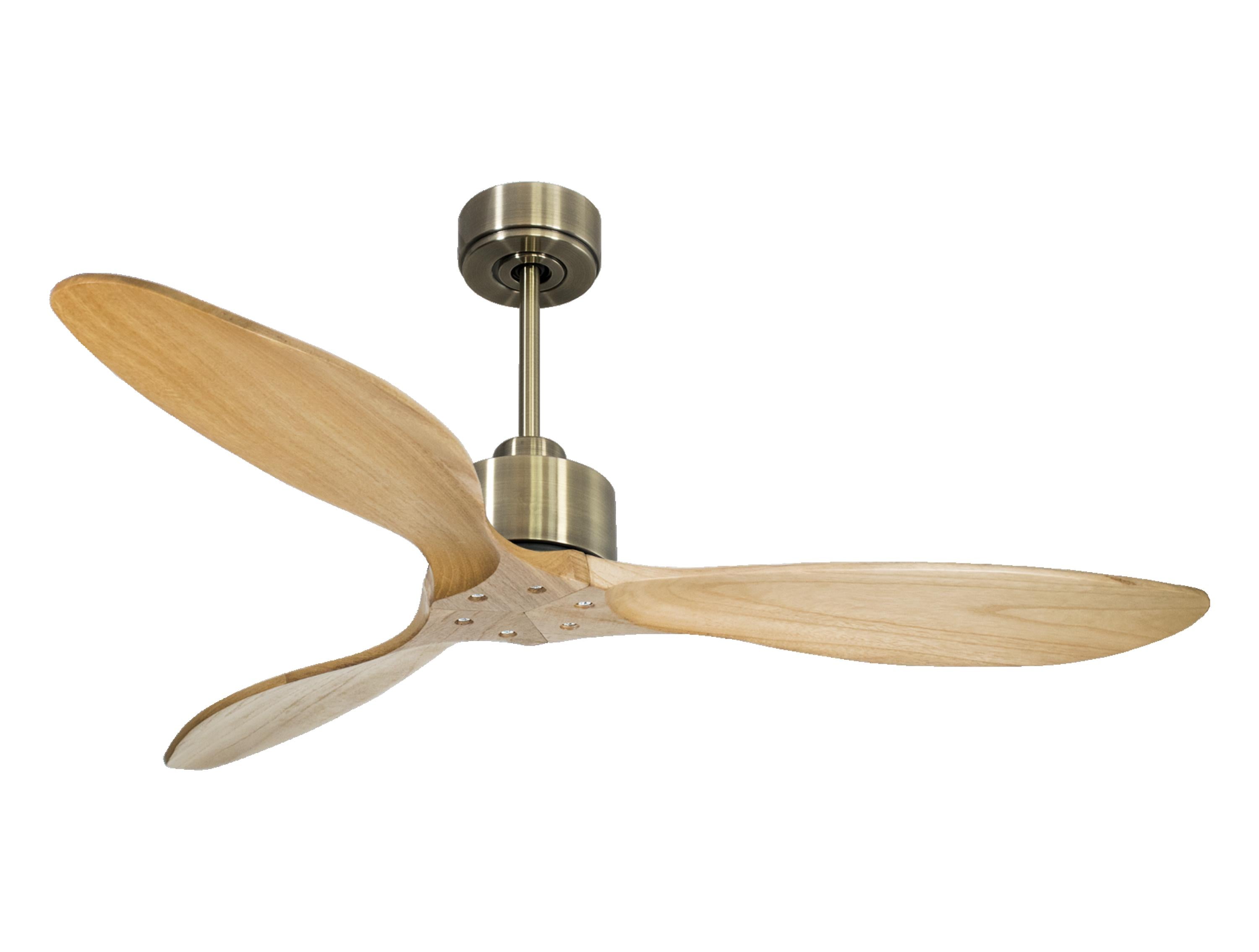 Ventilateur de plafond Réversible Thermostat Wifi Moteur à courant continu Toits en pente Télécommande Hypersilence Mémoire FullWood