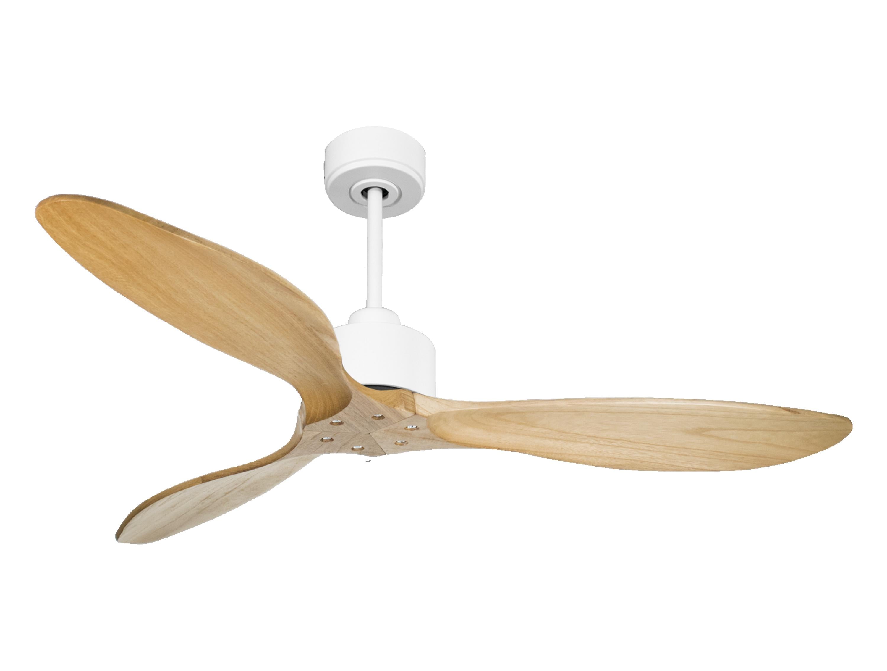 Ventilateur de plafond Réversible Thermostat Wifi Moteur à courant continu Toits en pente Télécommande Hypersilence Mémoire FullWood