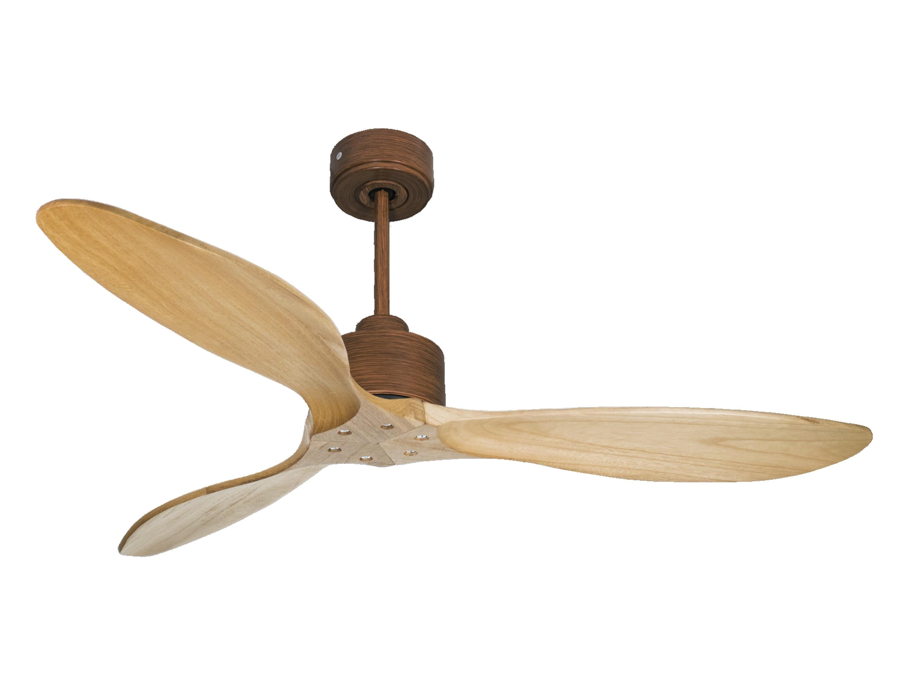 Ventilateur de plafond Réversible Thermostat Wifi Moteur à courant continu Toits en pente Télécommande Hypersilence Mémoire FullWood