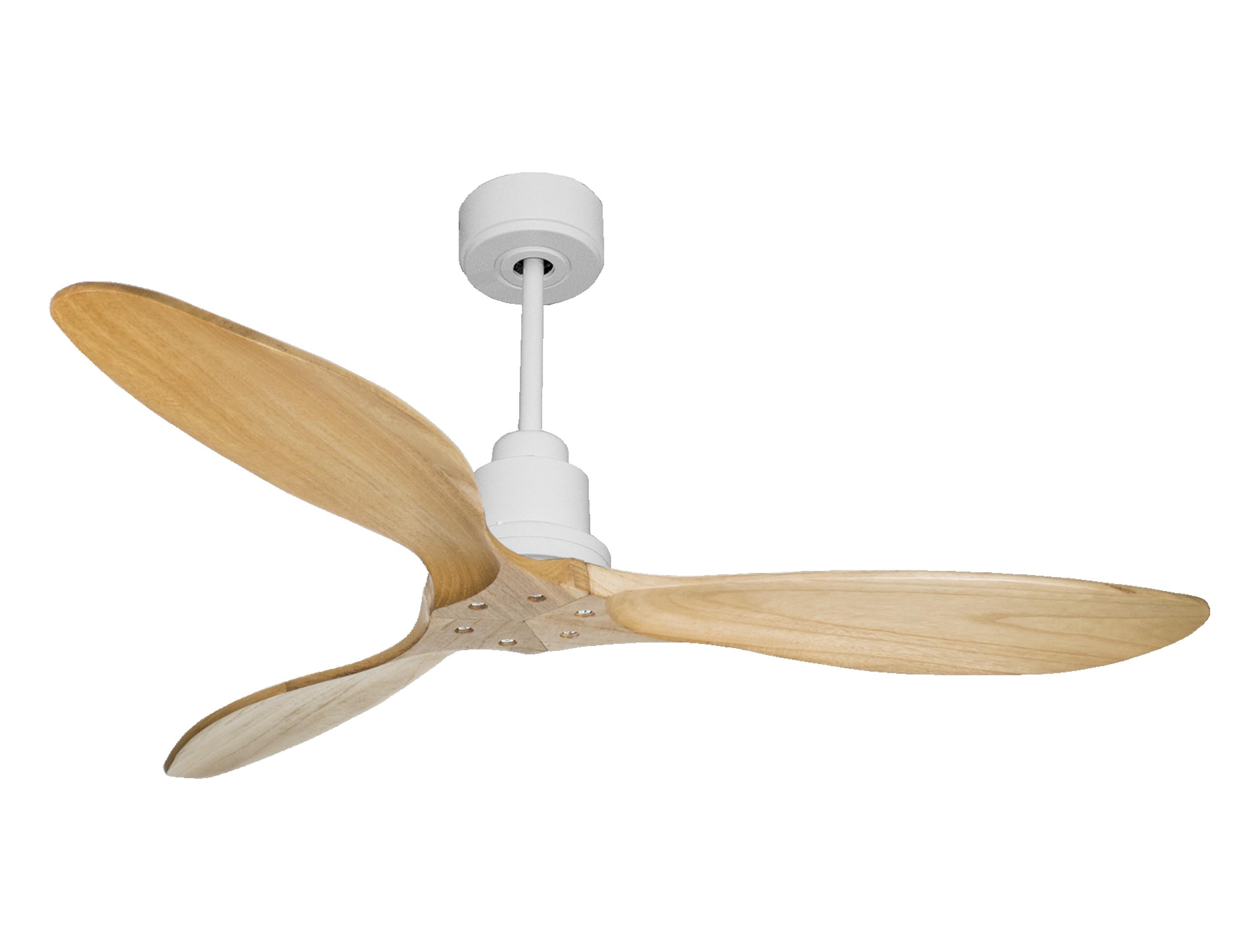 Ventilateur de plafond Réversible Thermostat Wifi Moteur à courant continu Toits en pente Télécommande Hypersilence Mémoire FullWood