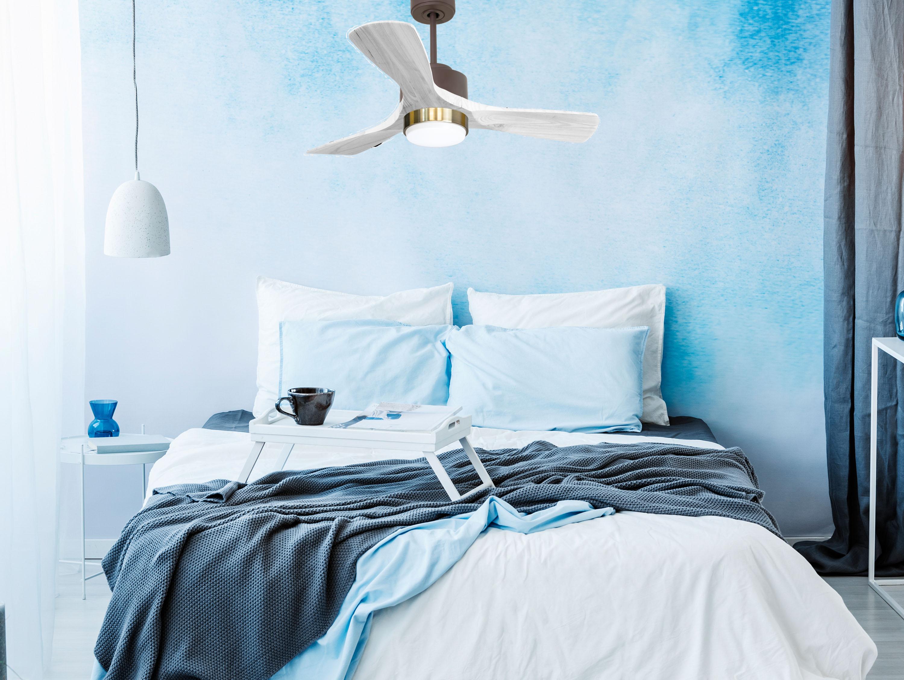 Ventilateur de plafond Réversible Thermostat Dimmable Wifi Moteur à courant continu Toits en pente Télécommande Lumière à trois tons Hypersilence Mémoire