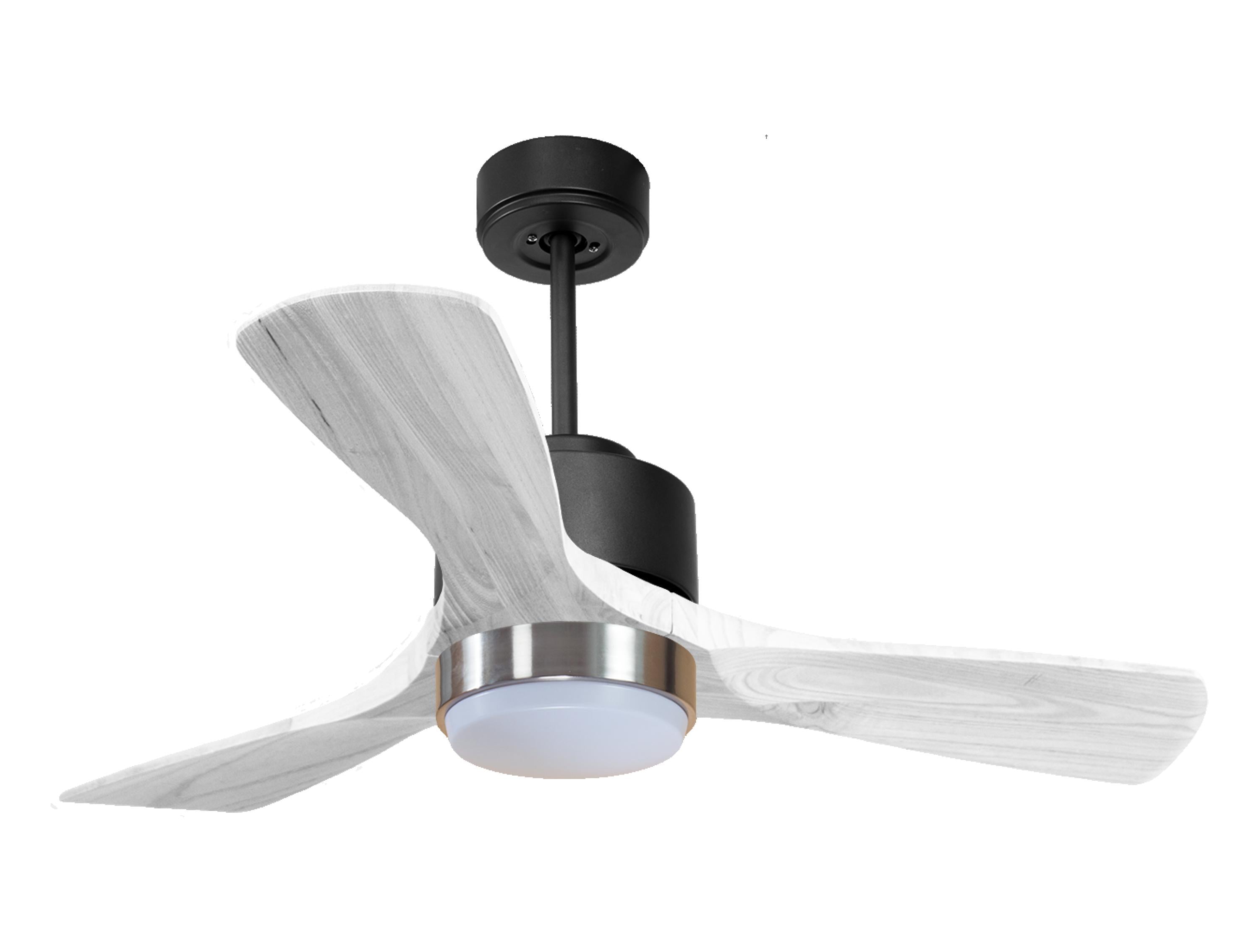 Ventilateur de plafond Réversible Thermostat Dimmable Wifi Moteur à courant continu Toits en pente Télécommande Lumière à trois tons Hypersilence Mémoire