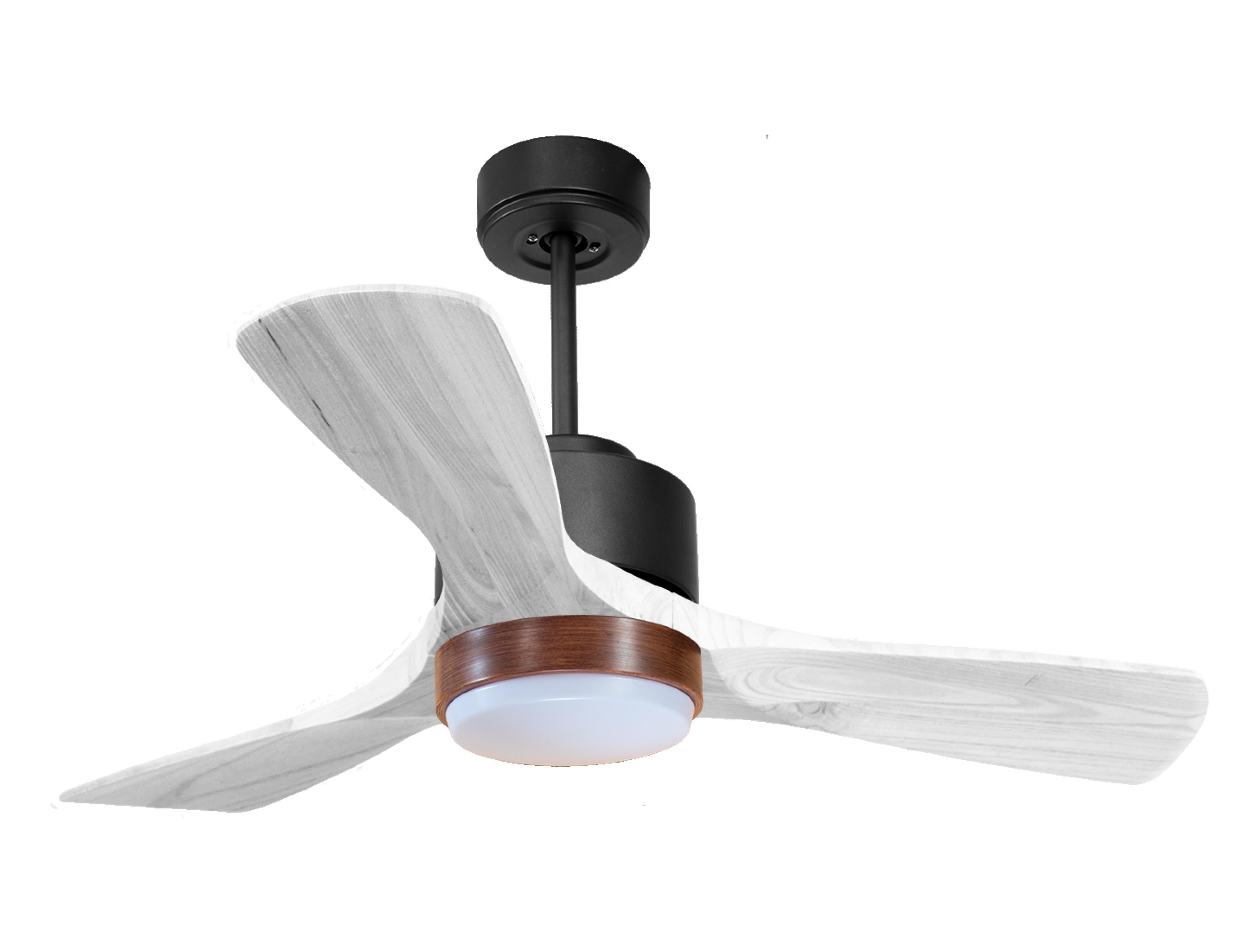Ventilateur de plafond Réversible Thermostat Dimmable Wifi Moteur à courant continu Toits en pente Télécommande Lumière à trois tons Hypersilence Mémoire