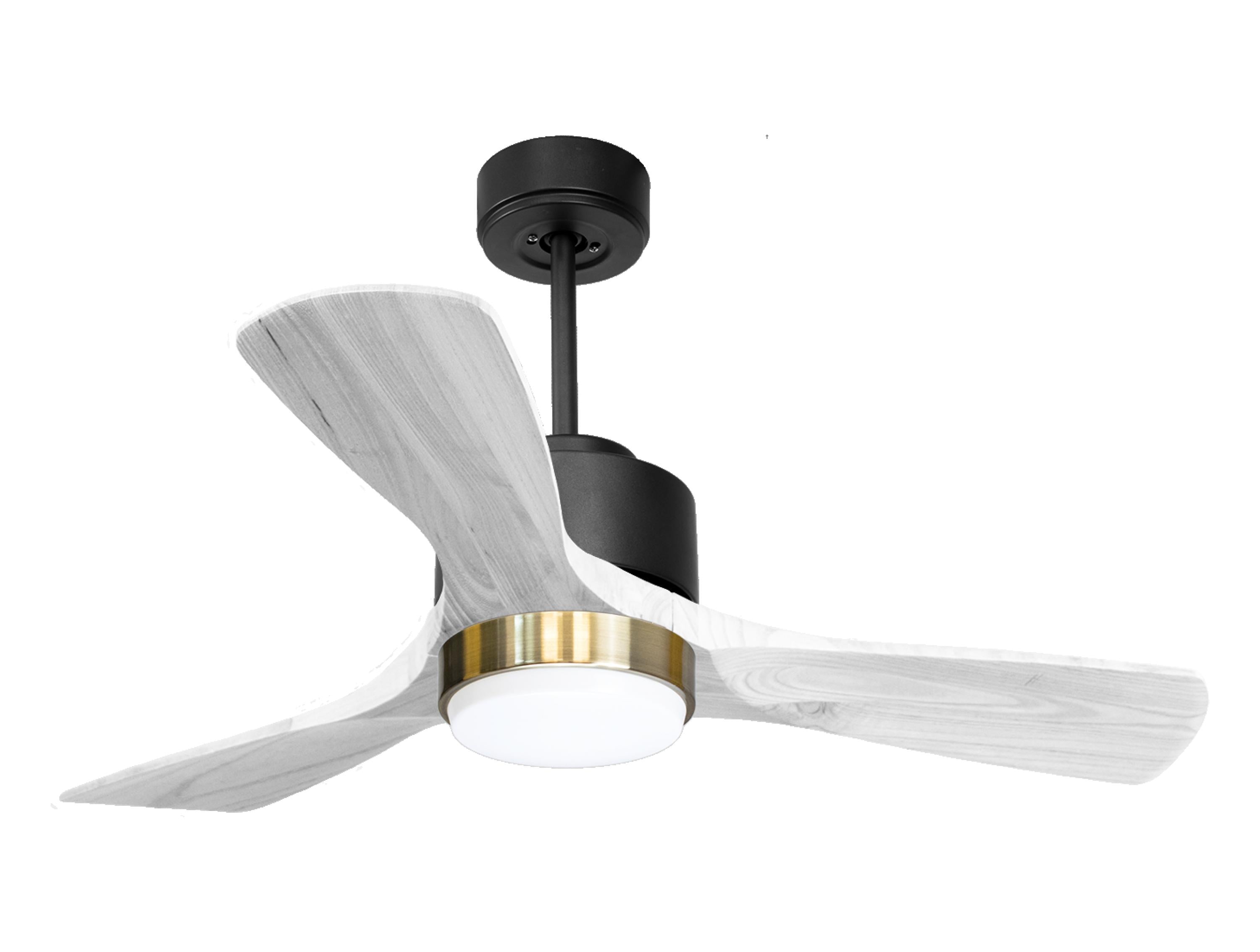 Ventilateur de plafond Réversible Thermostat Dimmable Wifi Moteur à courant continu Toits en pente Télécommande Lumière à trois tons Hypersilence Mémoire