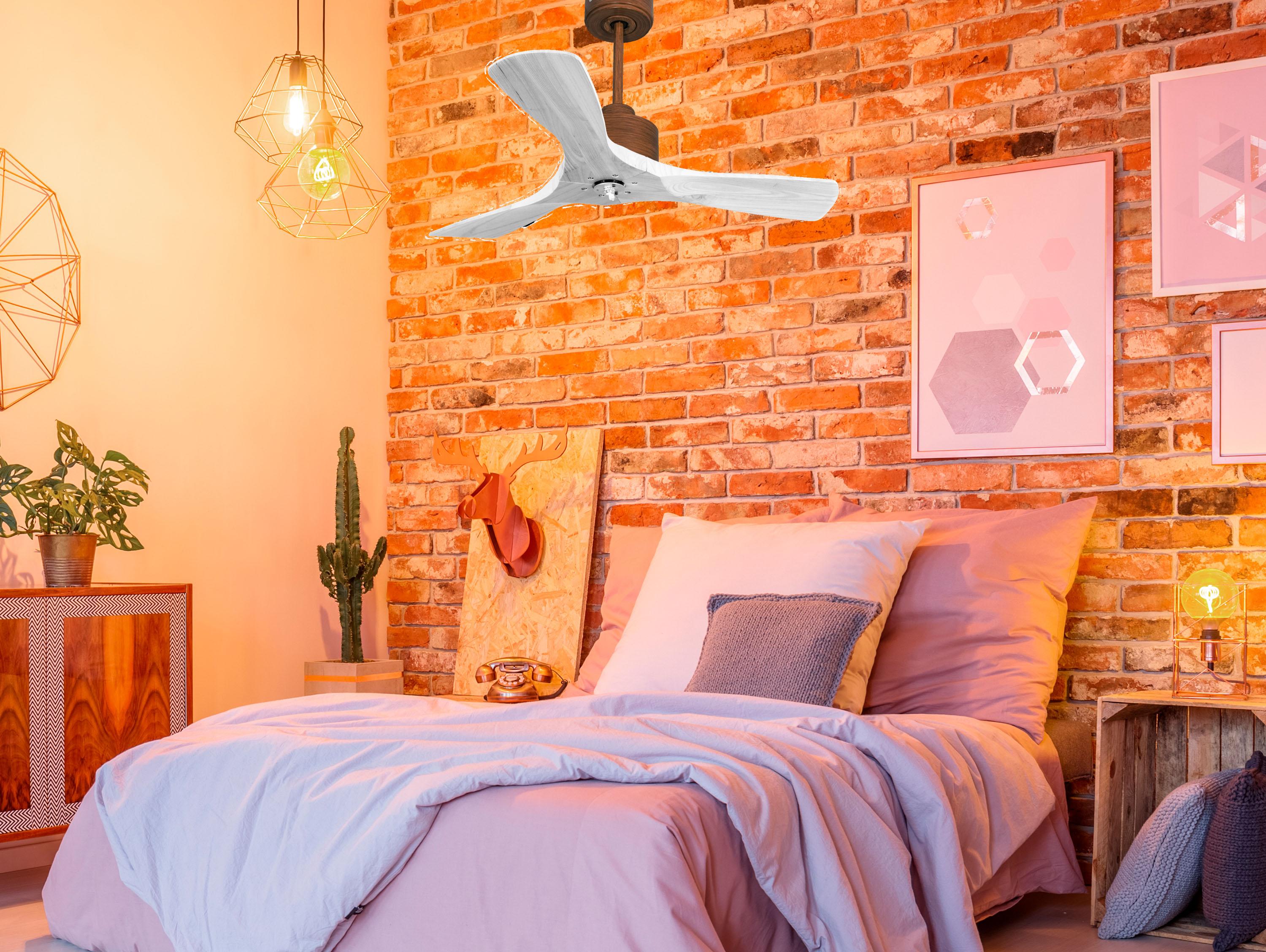 Ventilateur de plafond Réversible Thermostat Dimmable Wifi Moteur à courant continu Toits en pente Télécommande Lumière à trois tons Hypersilence Mémoire