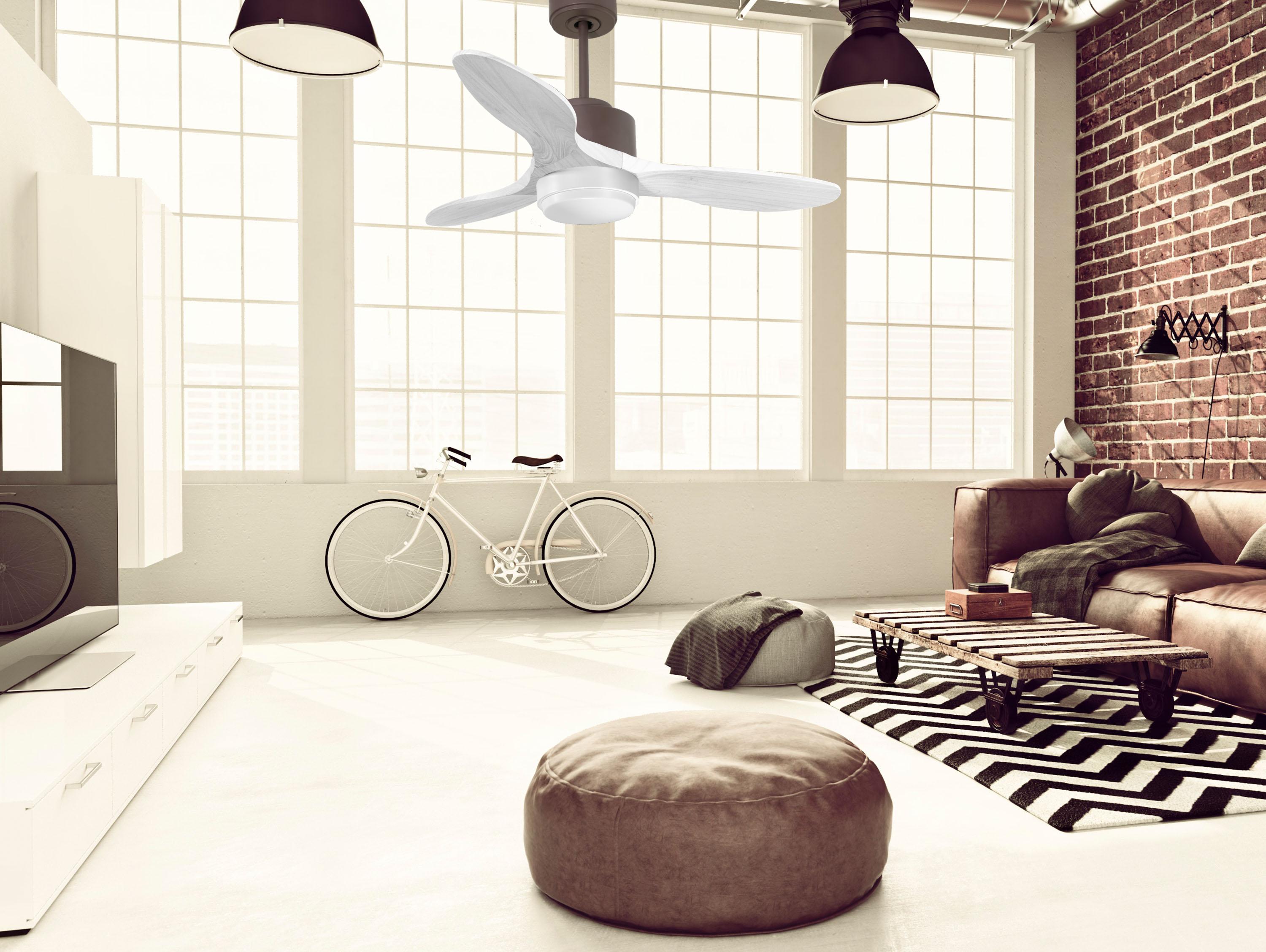 Ventilateur de plafond Réversible Thermostat Dimmable Wifi Moteur à courant continu Toits en pente Télécommande Lumière à trois tons Hypersilence Mémoire