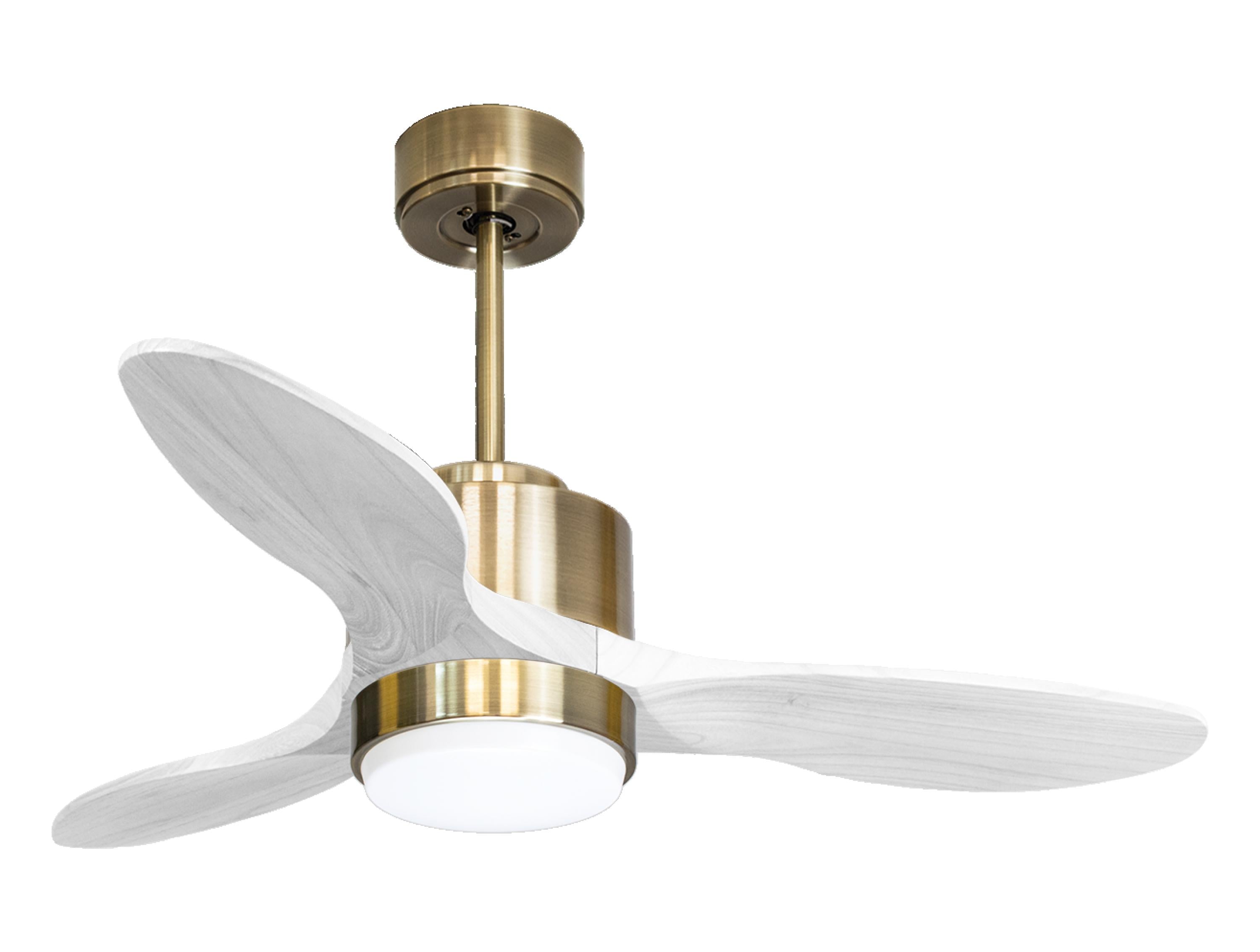 Ventilateur de plafond Réversible Thermostat Dimmable Wifi Moteur à courant continu Toits en pente Télécommande Lumière à trois tons Hypersilence Mémoire