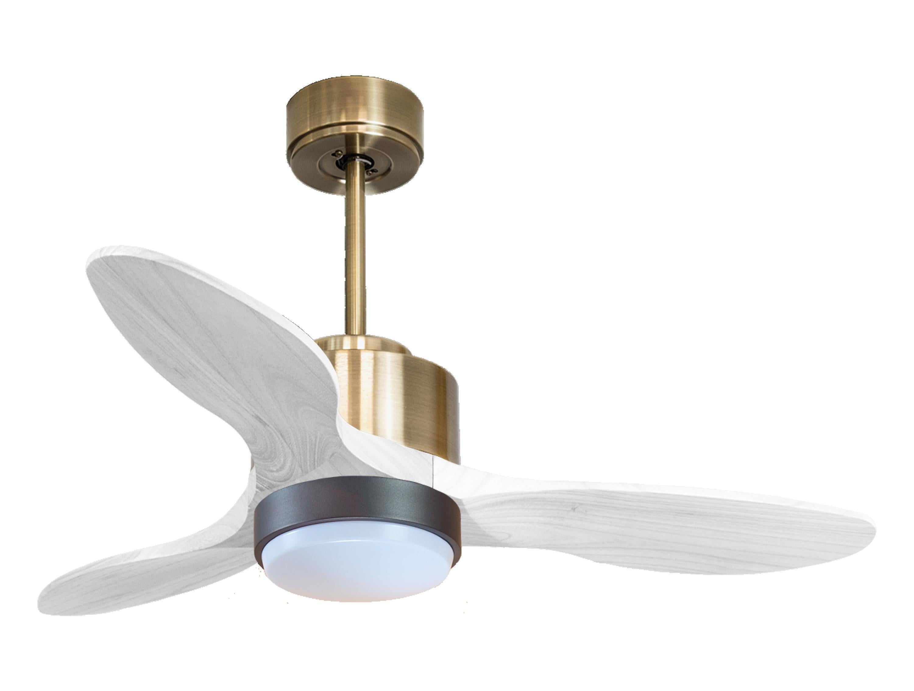 Ventilateur de plafond Réversible Thermostat Dimmable Wifi Moteur à courant continu Toits en pente Télécommande Lumière à trois tons Hypersilence Mémoire