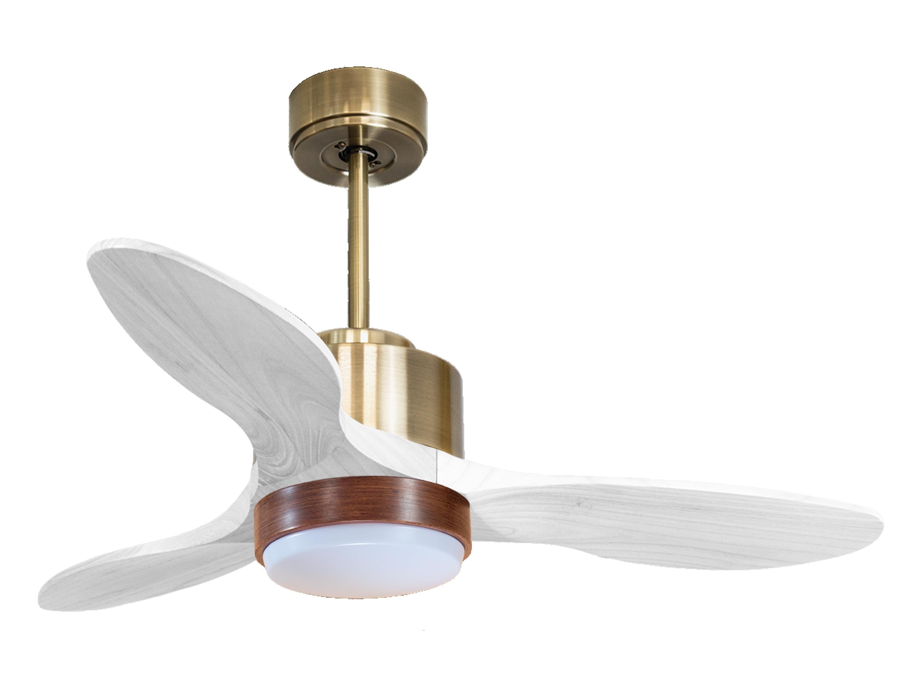 Ventilateur de plafond Réversible Thermostat Dimmable Wifi Moteur à courant continu Toits en pente Télécommande Lumière à trois tons Hypersilence Mémoire