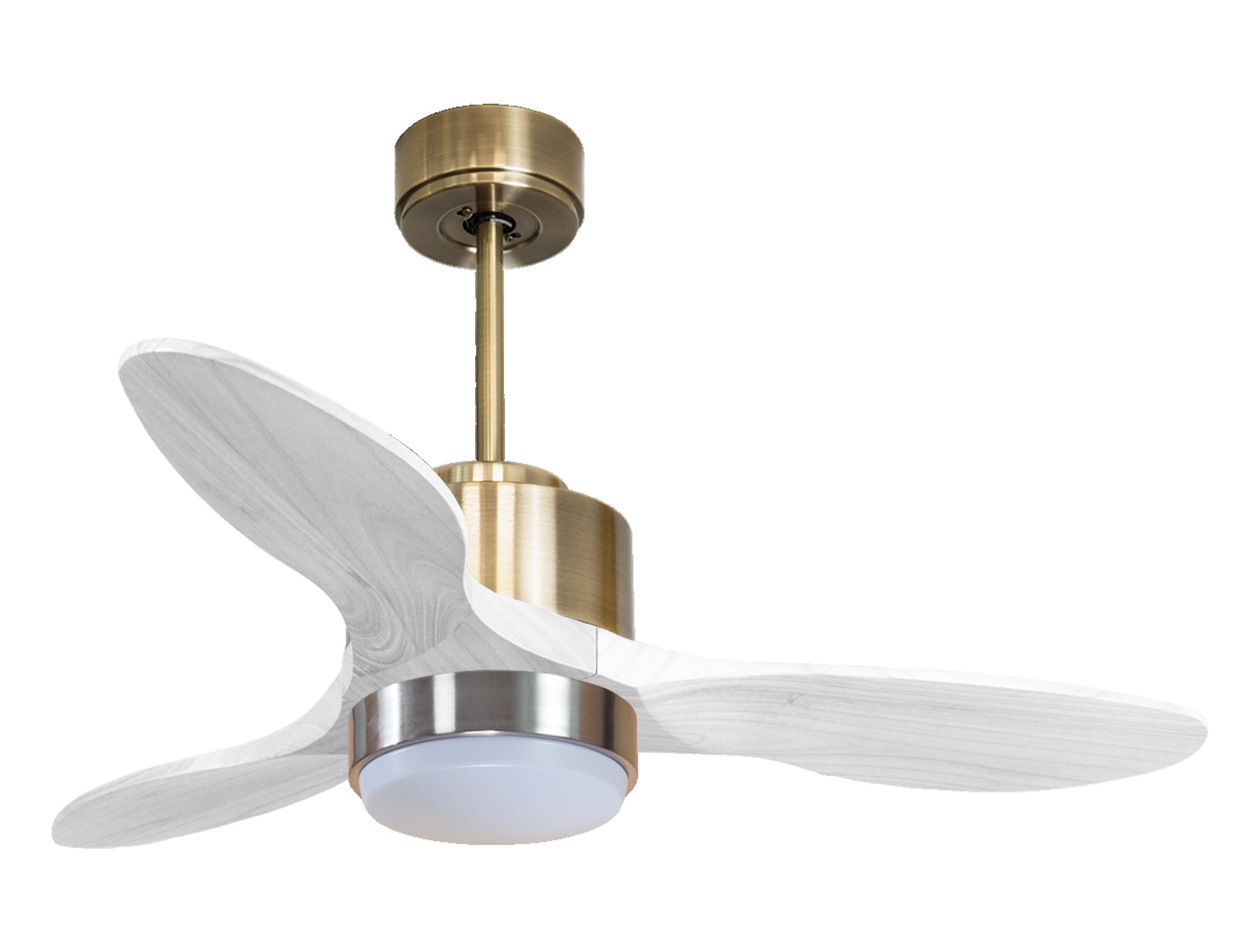 Ventilateur de plafond Réversible Thermostat Dimmable Wifi Moteur à courant continu Toits en pente Télécommande Lumière à trois tons Hypersilence Mémoire