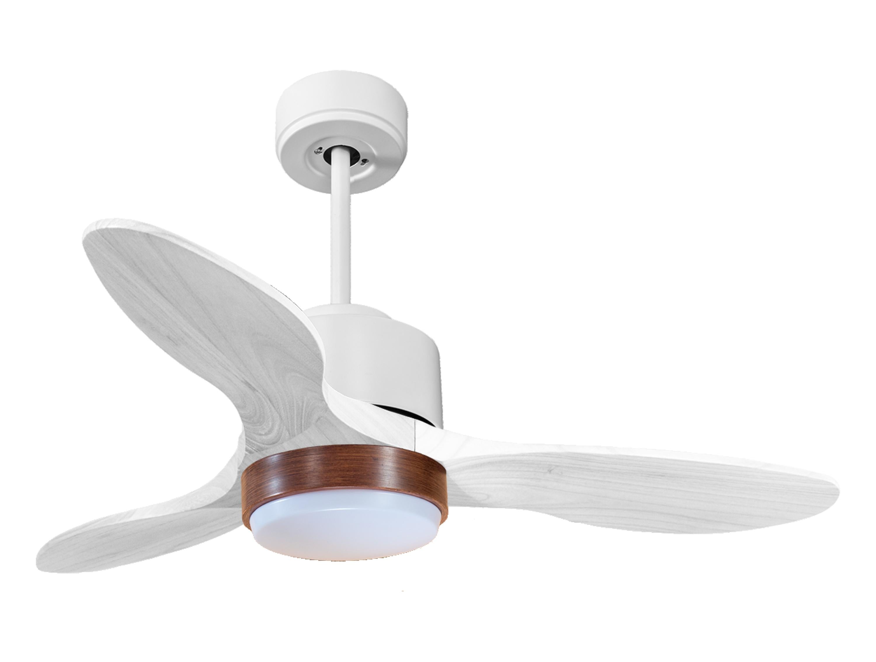 Ventilateur de plafond Réversible Thermostat Dimmable Wifi Moteur à courant continu Toits en pente Télécommande Lumière à trois tons Hypersilence Mémoire