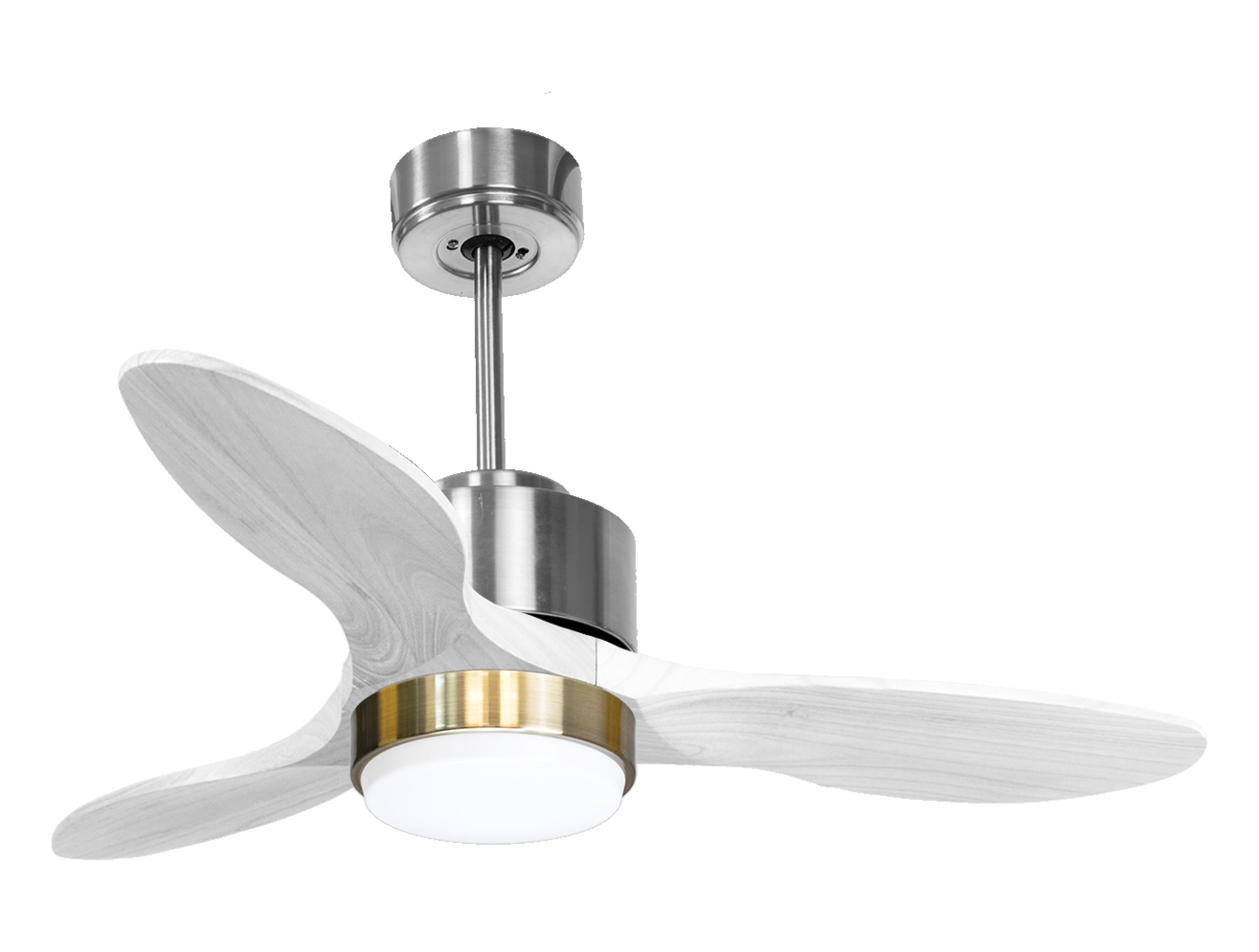 Ventilateur de plafond Réversible Thermostat Dimmable Wifi Moteur à courant continu Toits en pente Télécommande Lumière à trois tons Hypersilence Mémoire
