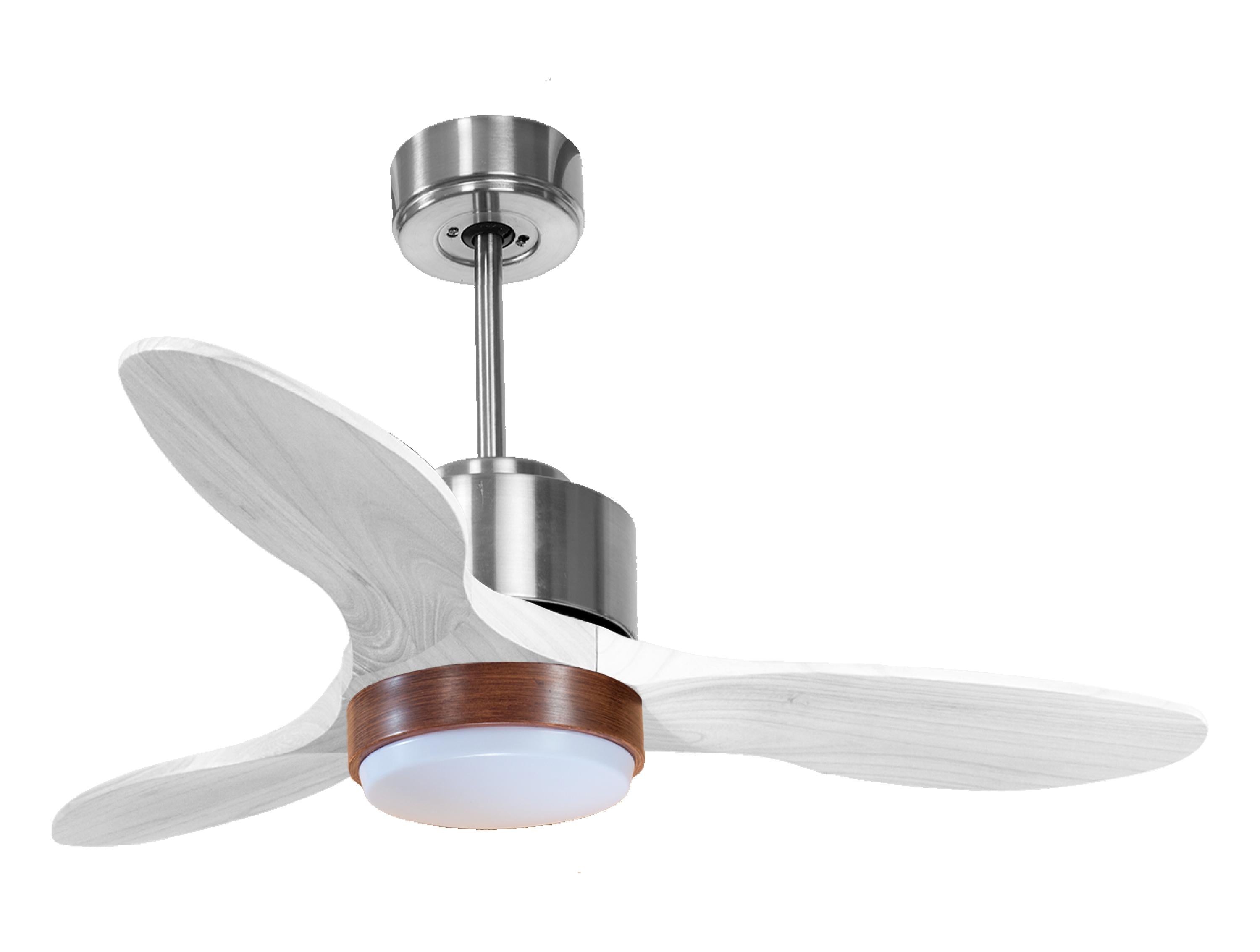Ventilateur de plafond Réversible Thermostat Dimmable Wifi Moteur à courant continu Toits en pente Télécommande Lumière à trois tons Hypersilence Mémoire