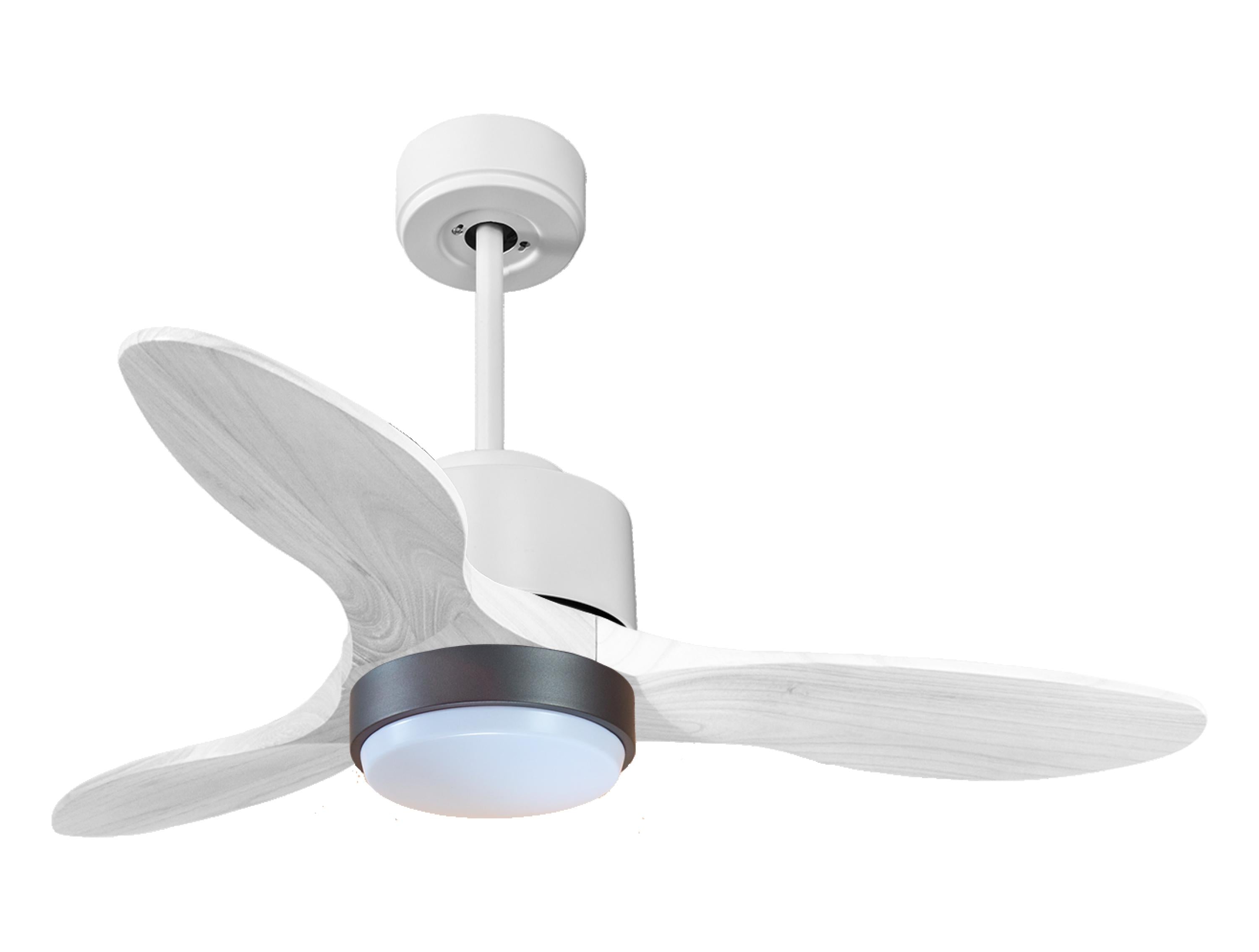 Ventilateur de plafond Réversible Thermostat Dimmable Wifi Moteur à courant continu Toits en pente Télécommande Lumière à trois tons Hypersilence Mémoire