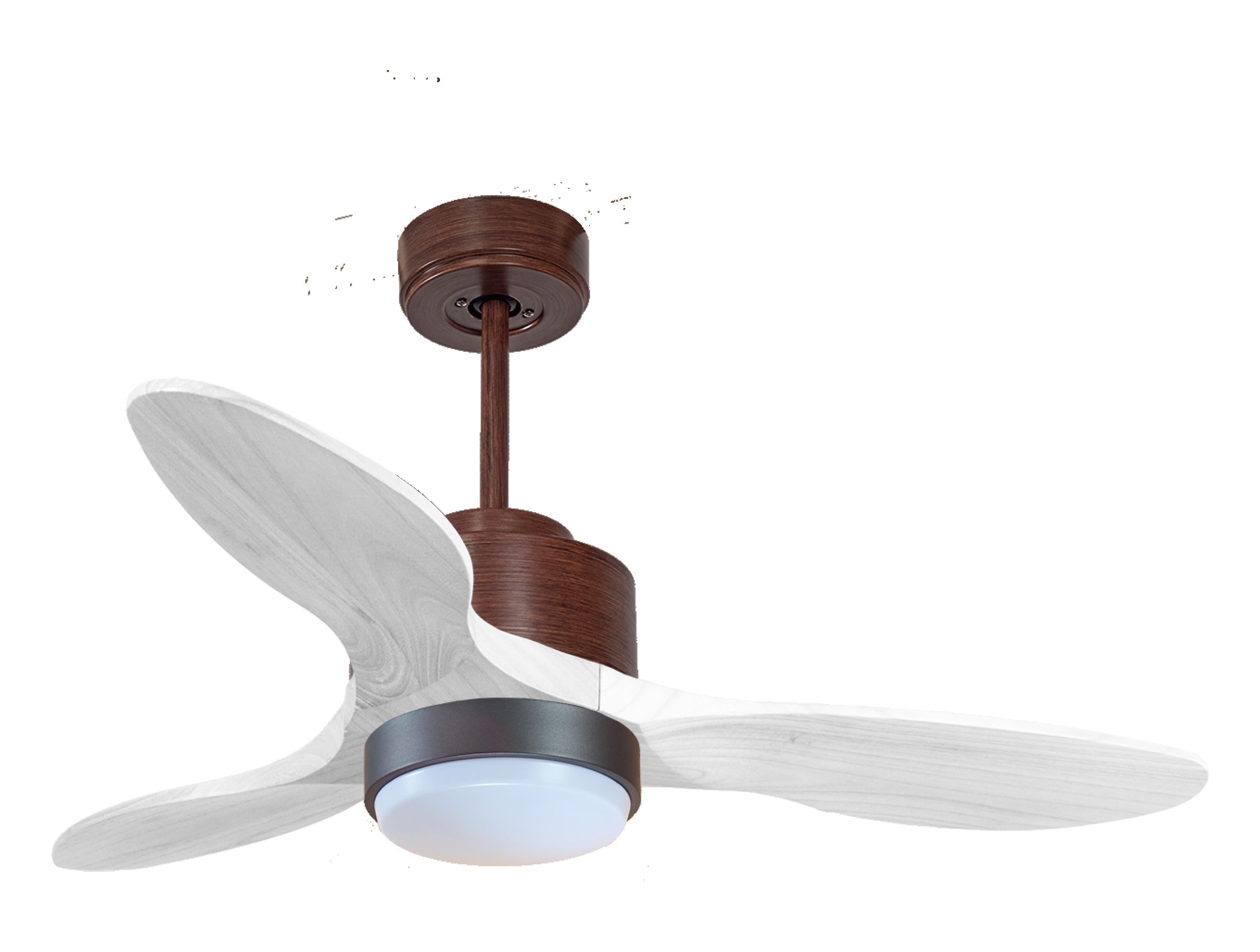 Ventilateur de plafond Réversible Thermostat Dimmable Wifi Moteur à courant continu Toits en pente Télécommande Lumière à trois tons Hypersilence Mémoire