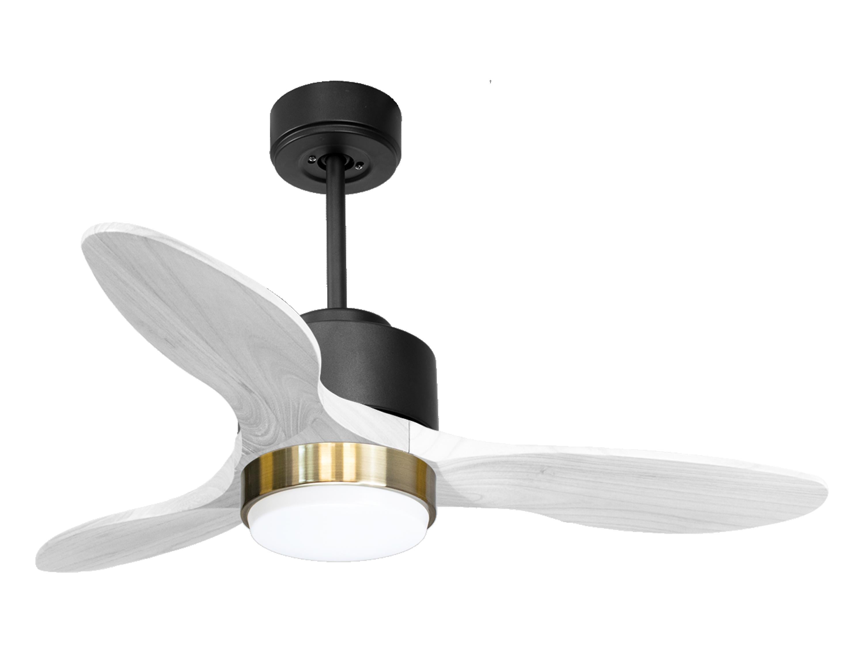 Ventilateur de plafond Réversible Thermostat Dimmable Wifi Moteur à courant continu Toits en pente Télécommande Lumière à trois tons Hypersilence Mémoire