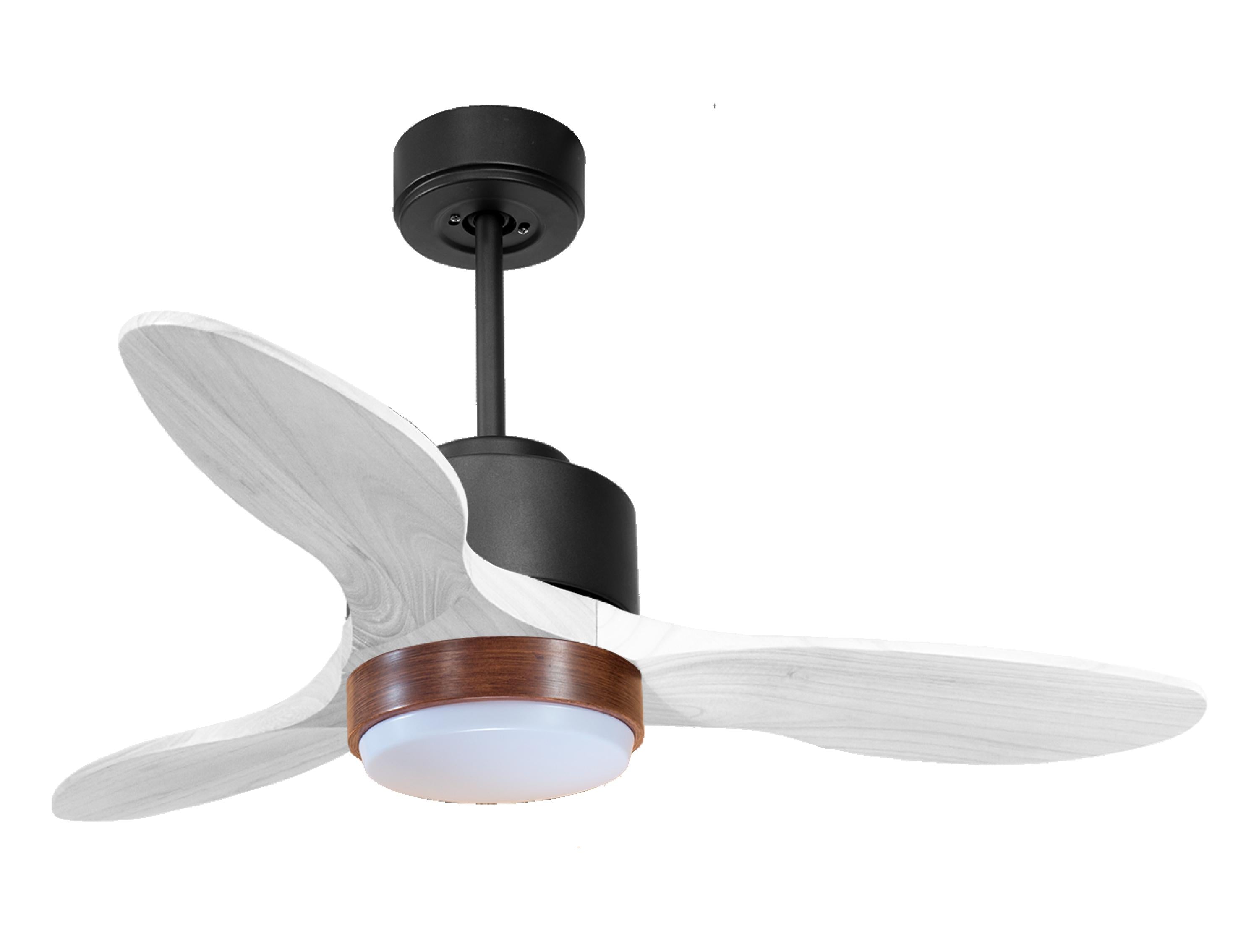 Ventilateur de plafond Réversible Thermostat Dimmable Wifi Moteur à courant continu Toits en pente Télécommande Lumière à trois tons Hypersilence Mémoire