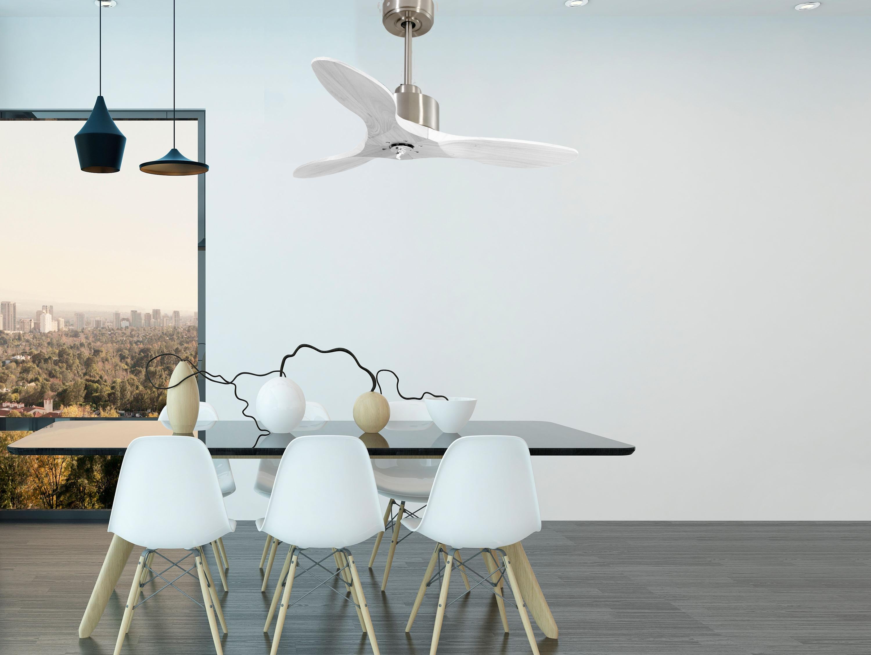Ventilateur de plafond Réversible Thermostat Dimmable Wifi Moteur à courant continu Toits en pente Télécommande Lumière à trois tons Hypersilence Mémoire