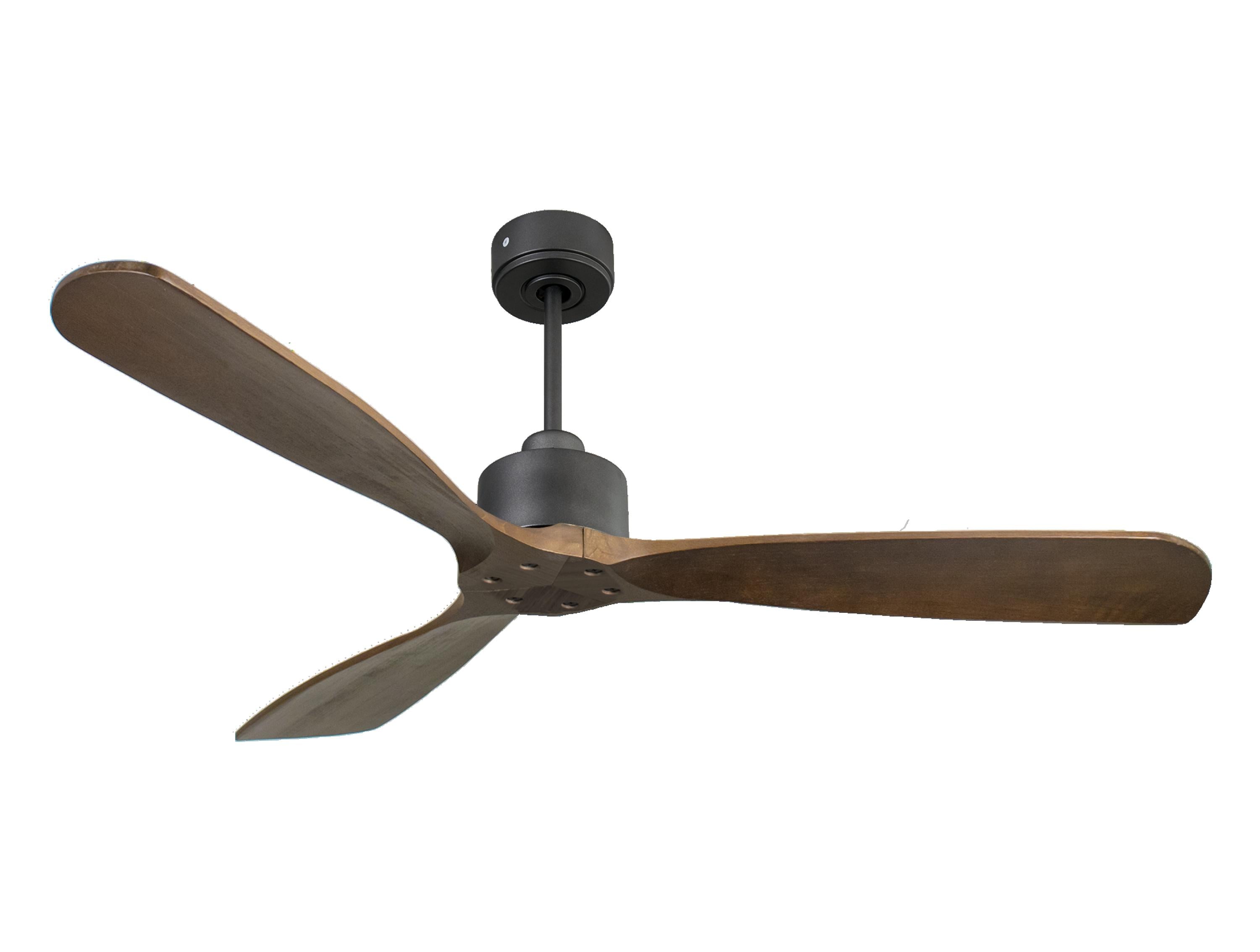 Ventilateur de plafond Réversible Thermostat Wifi Moteur à courant continu Toits en pente Télécommande Hypersilence Mémoire FullWood