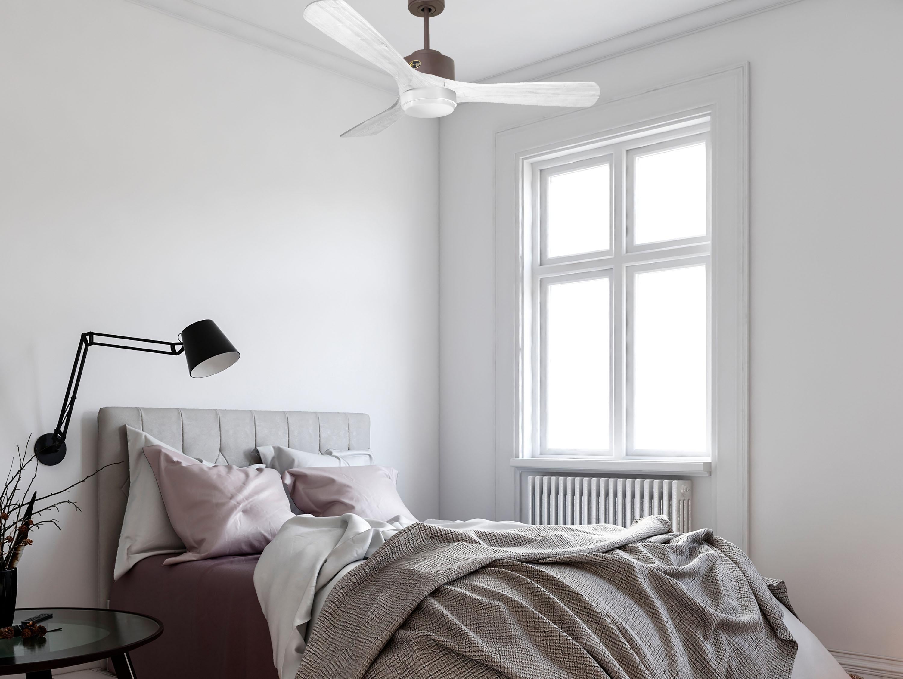 Ventilateur de plafond Réversible Thermostat Dimmable Wifi Moteur à courant continu Toits en pente Télécommande Lumière à trois tons Hypersilence Mémoire