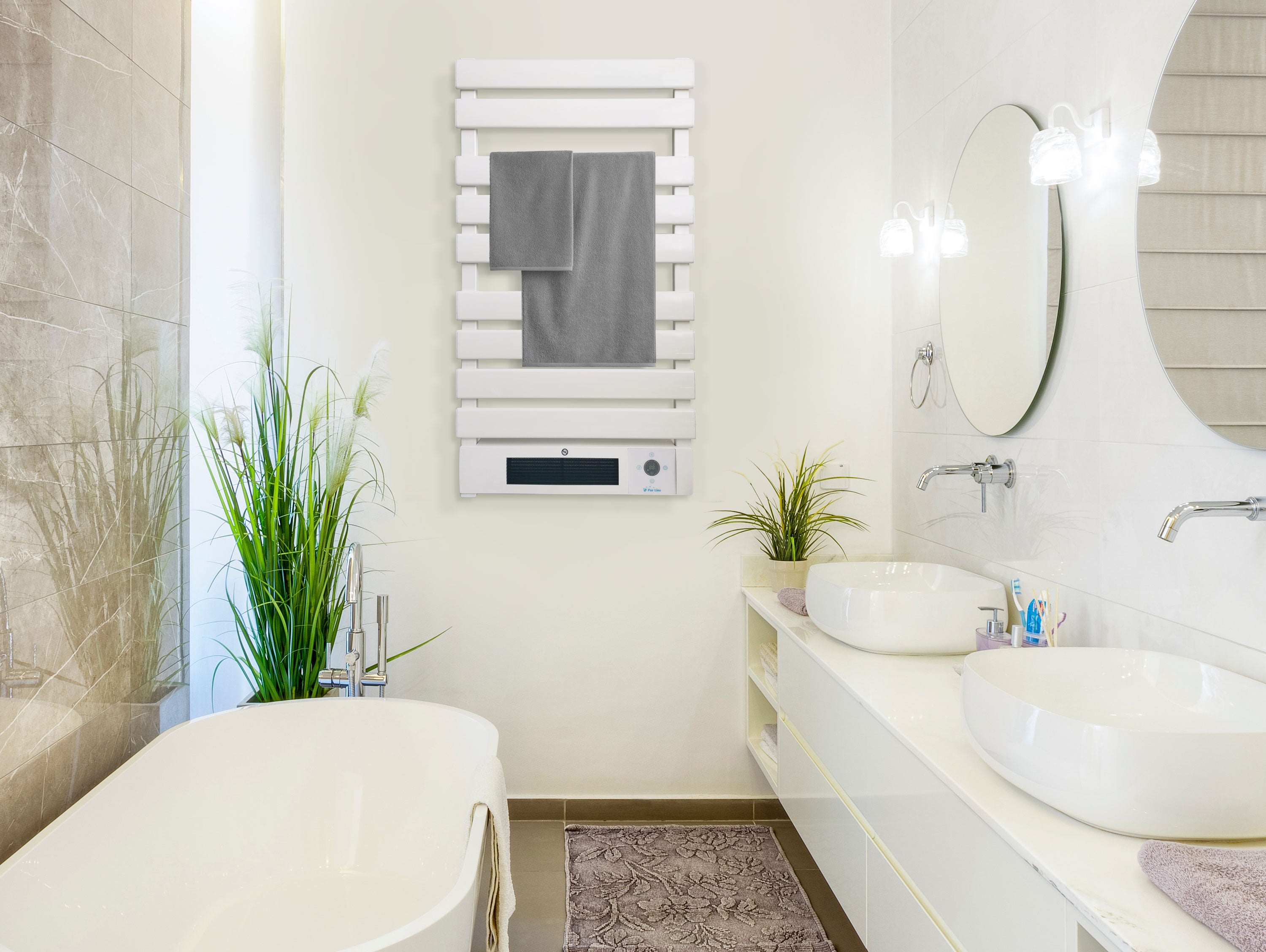 Porte-serviettes électrique 1500W en aluminium blanc avec display LED