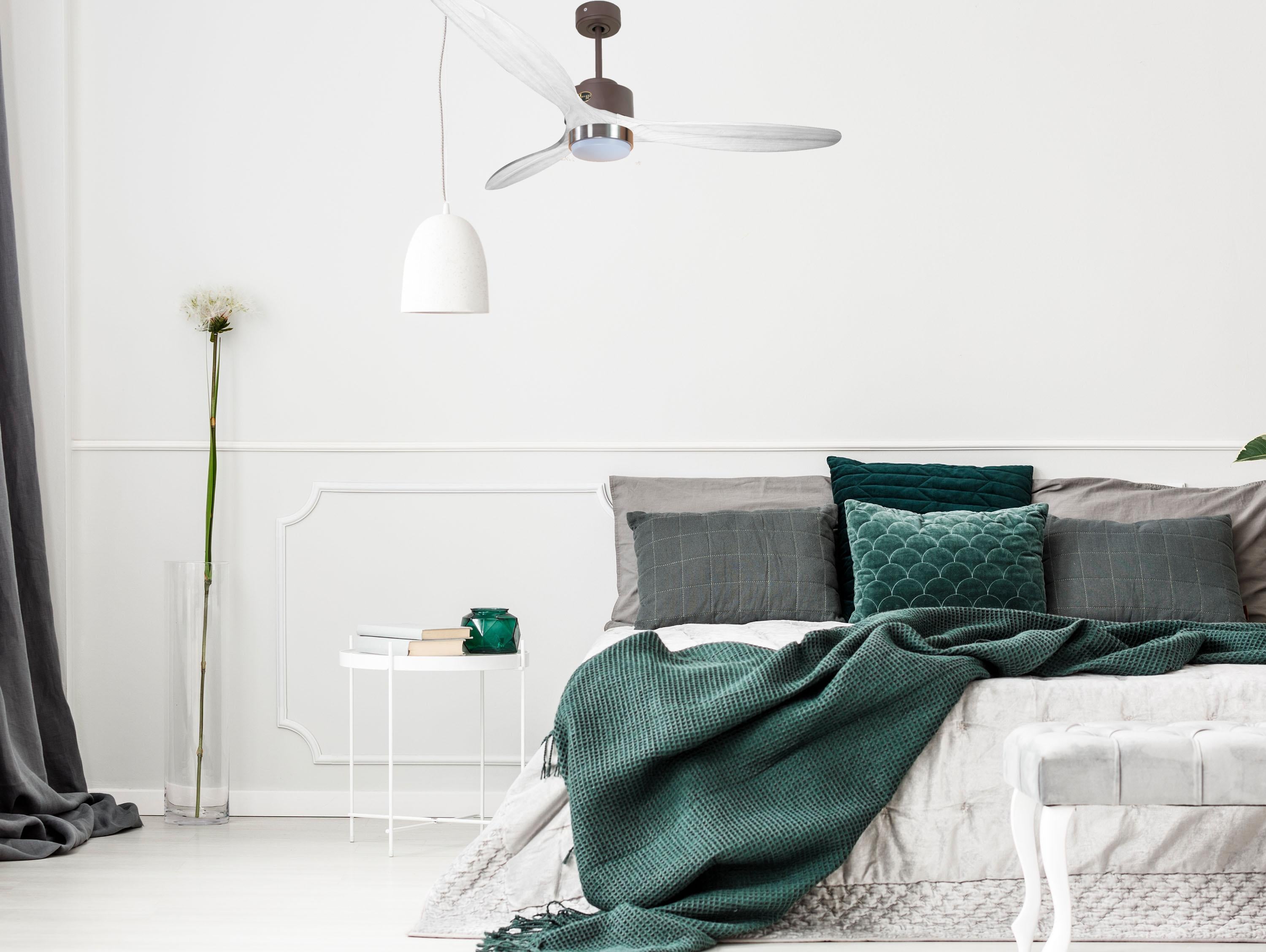 Ventilateur de plafond Réversible Thermostat Dimmable Wifi Moteur à courant continu Toits en pente Télécommande Lumière à trois tons Hypersilence Mémoire