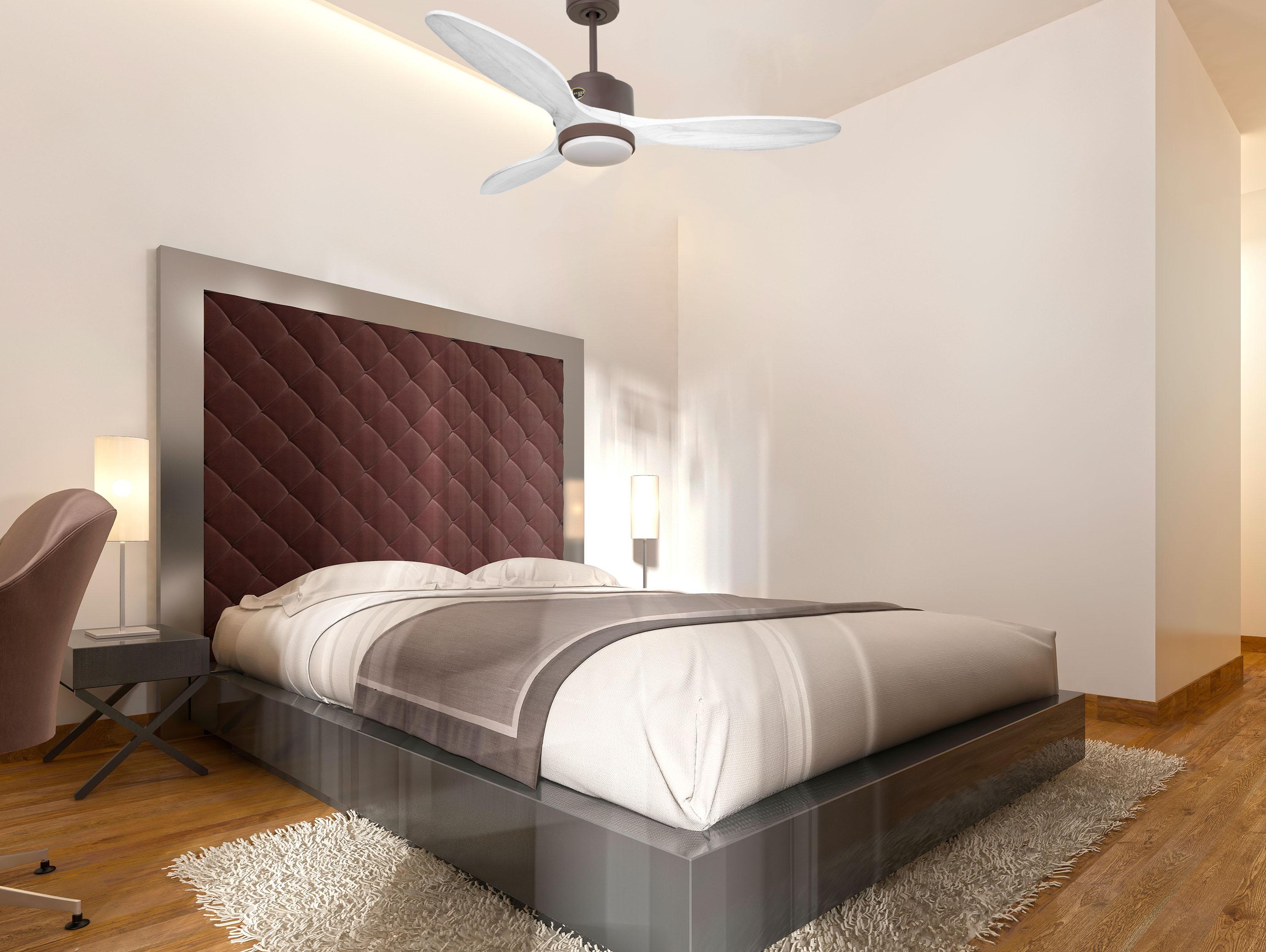 Ventilateur de plafond Réversible Thermostat Dimmable Wifi Moteur à courant continu Toits en pente Télécommande Lumière à trois tons Hypersilence Mémoire