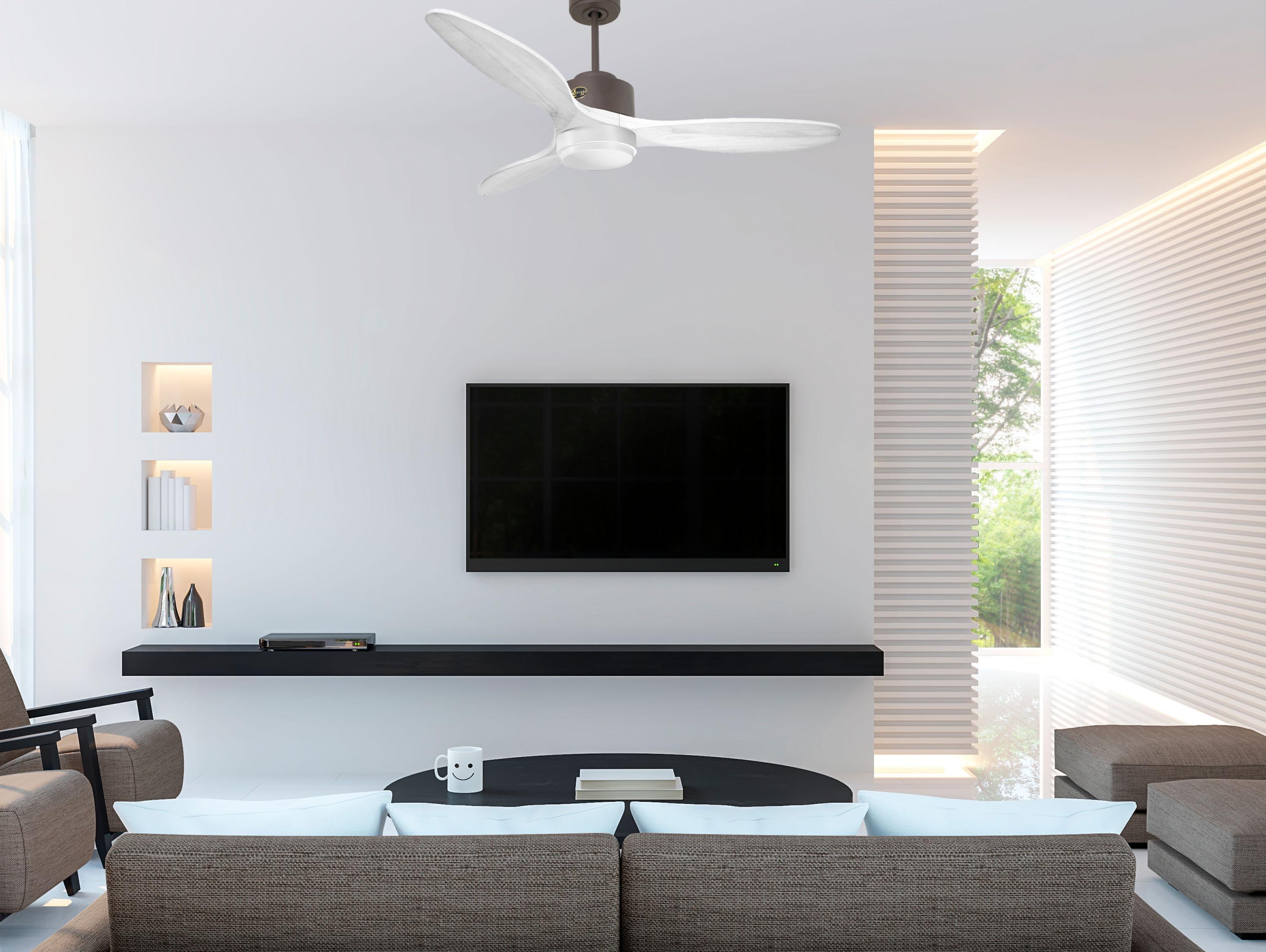 Ventilateur de plafond Réversible Thermostat Dimmable Wifi Moteur à courant continu Toits en pente Télécommande Lumière à trois tons Hypersilence Mémoire