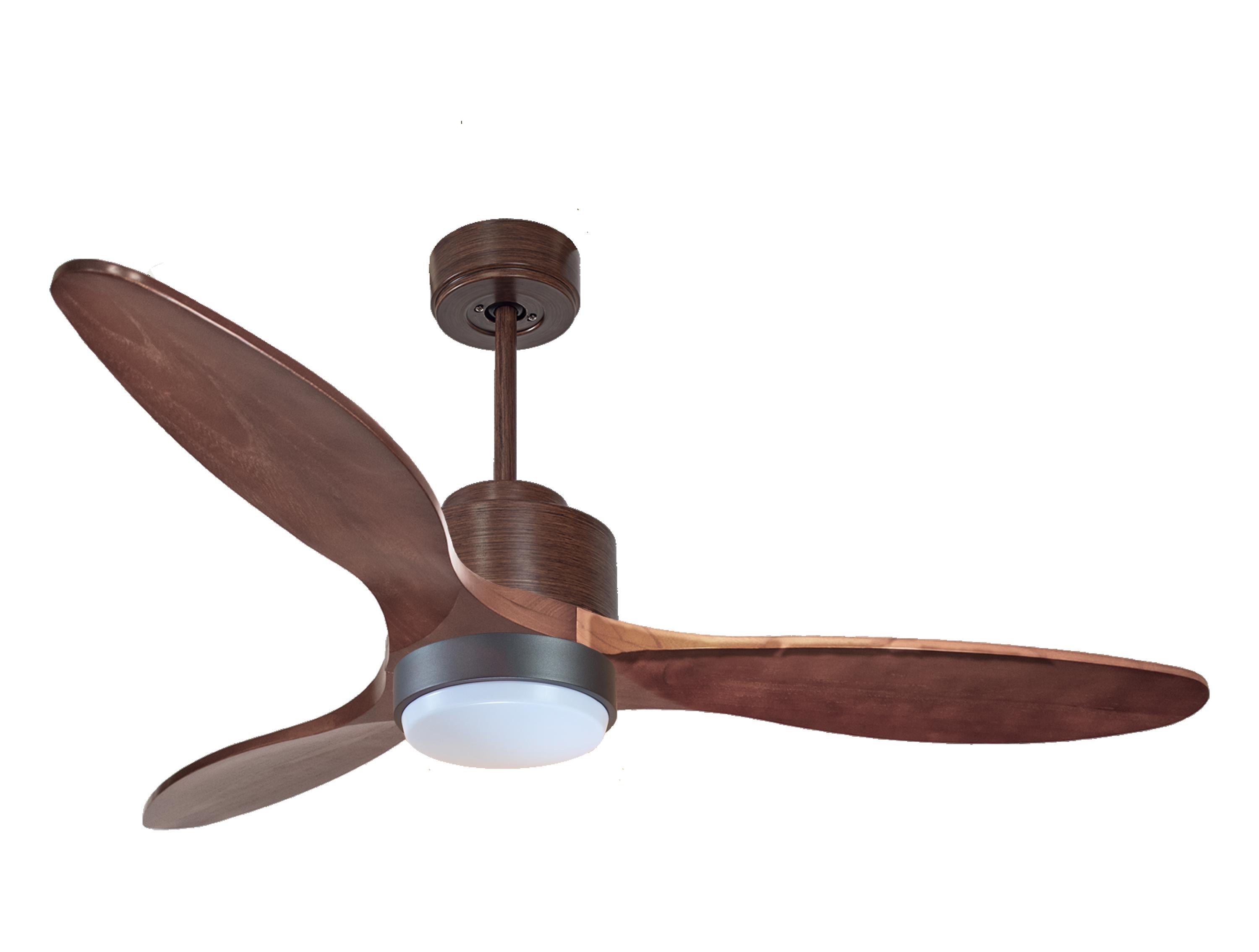 Ventilateur de plafond Réversible Thermostat Dimmable Wifi Moteur à courant continu Toits en pente Télécommande Lumière à trois tons Hypersilence Mémoire