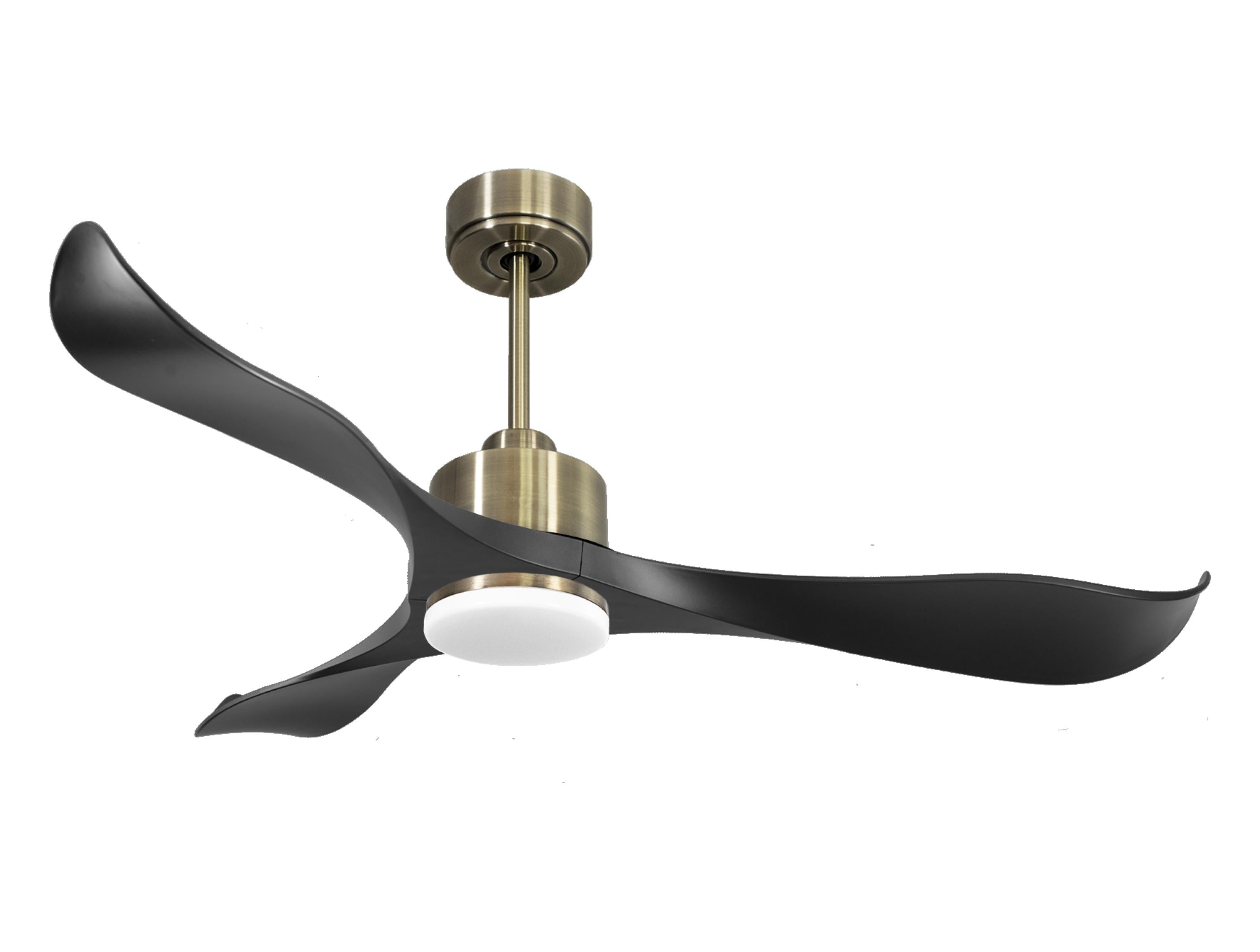 Ventilateur de plafond Réversible Thermostat Dimmable Wifi Moteur à courant continu Toits en pente Télécommande Lumière à trois tons Adaptateur 2/3 Lames