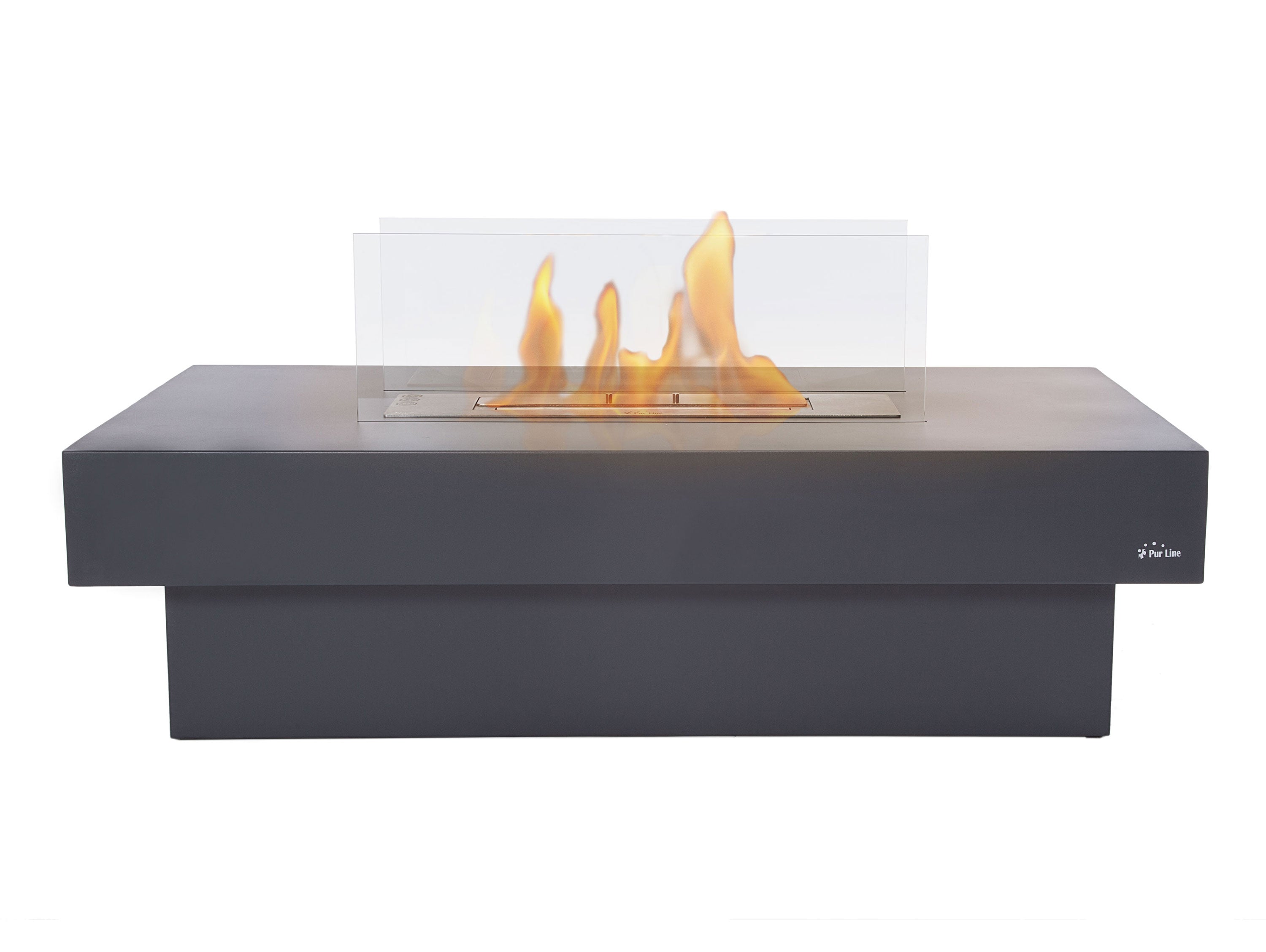 Cheminée éthanol au sol en acier noir avec brûleur central