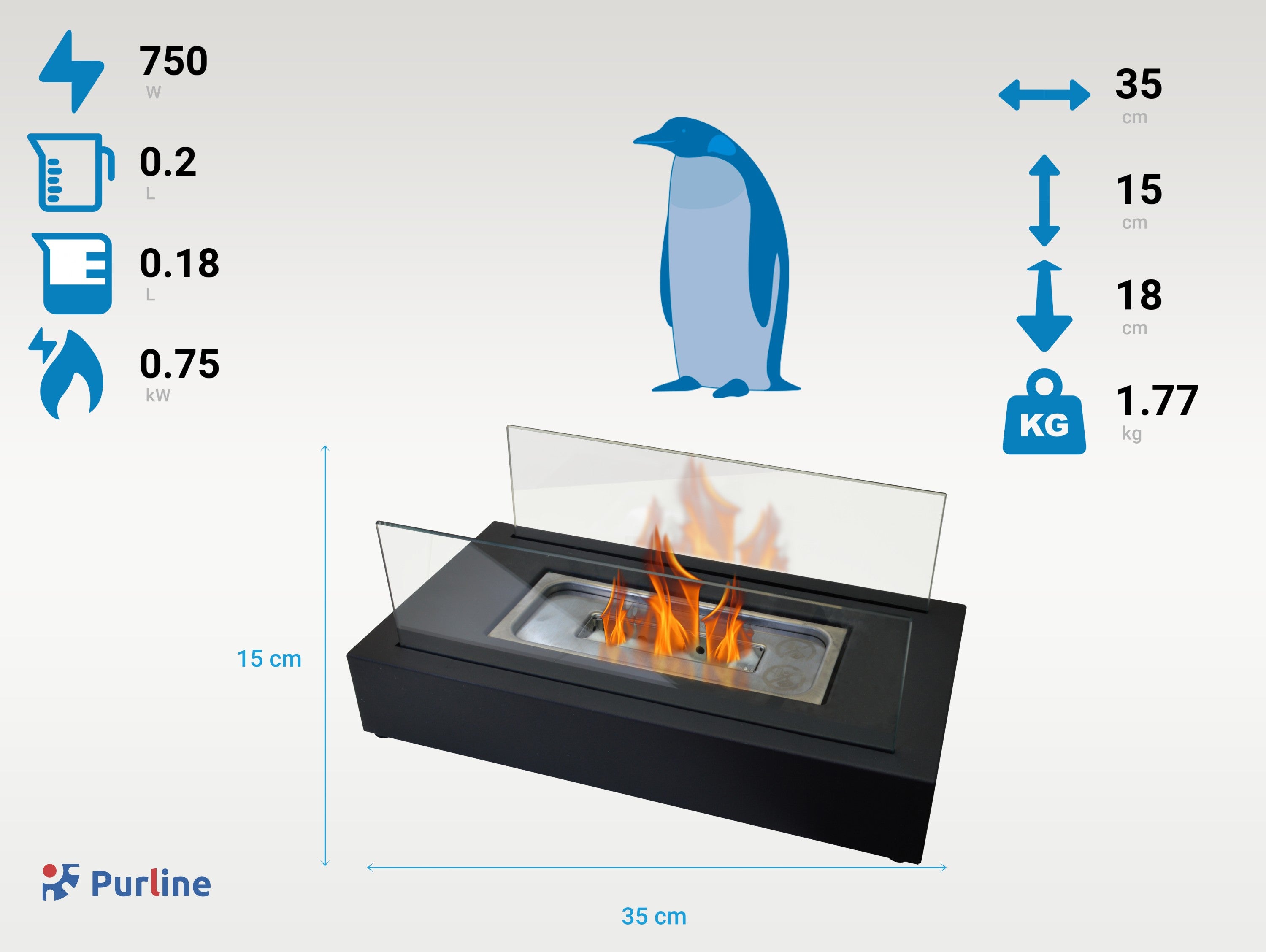 Cheminée de table à l'éthanol avec deux abat-jour en verre trempé