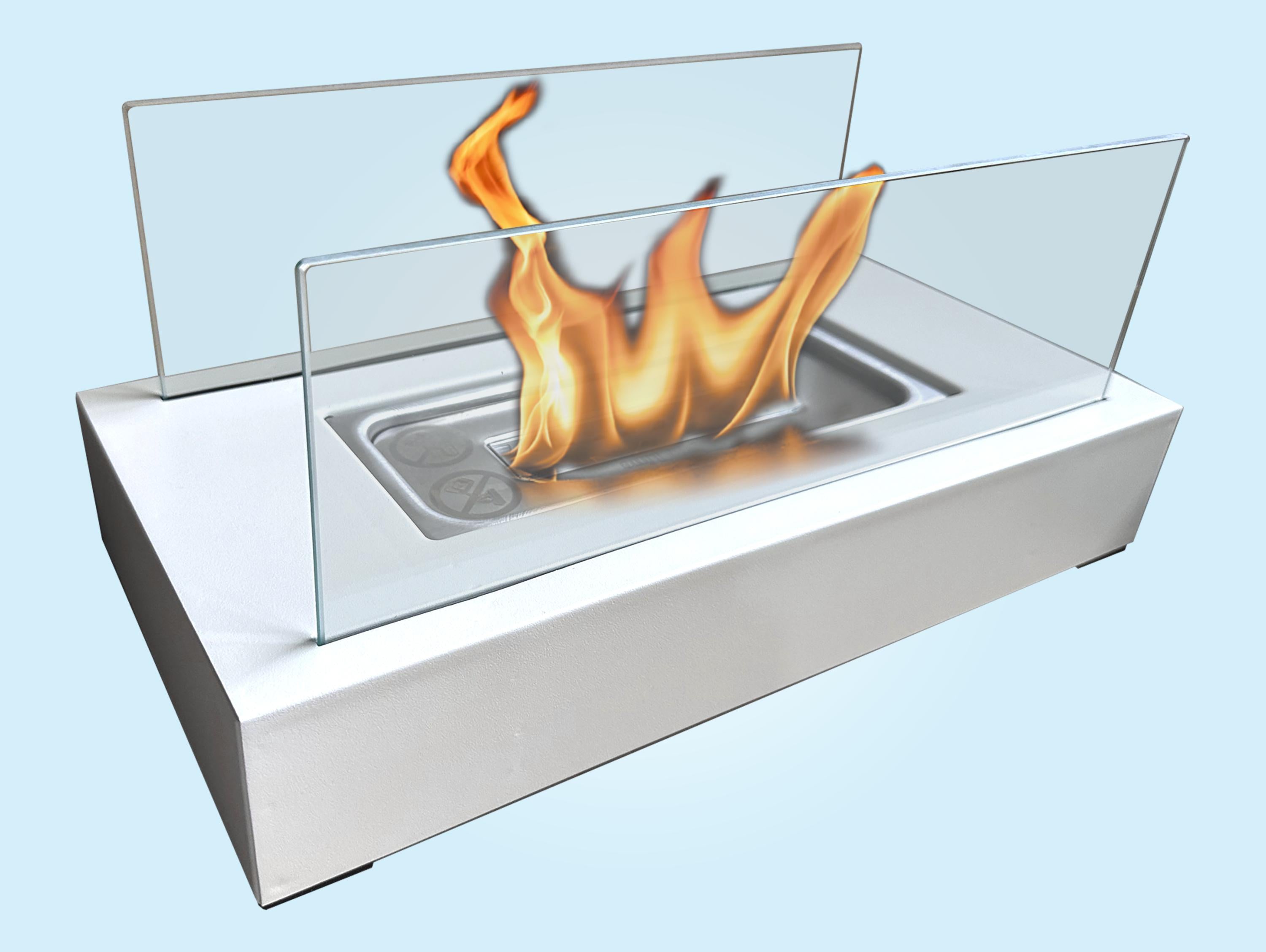 Cheminée à l'éthanol de table avec deux abat-jours en verre trempé