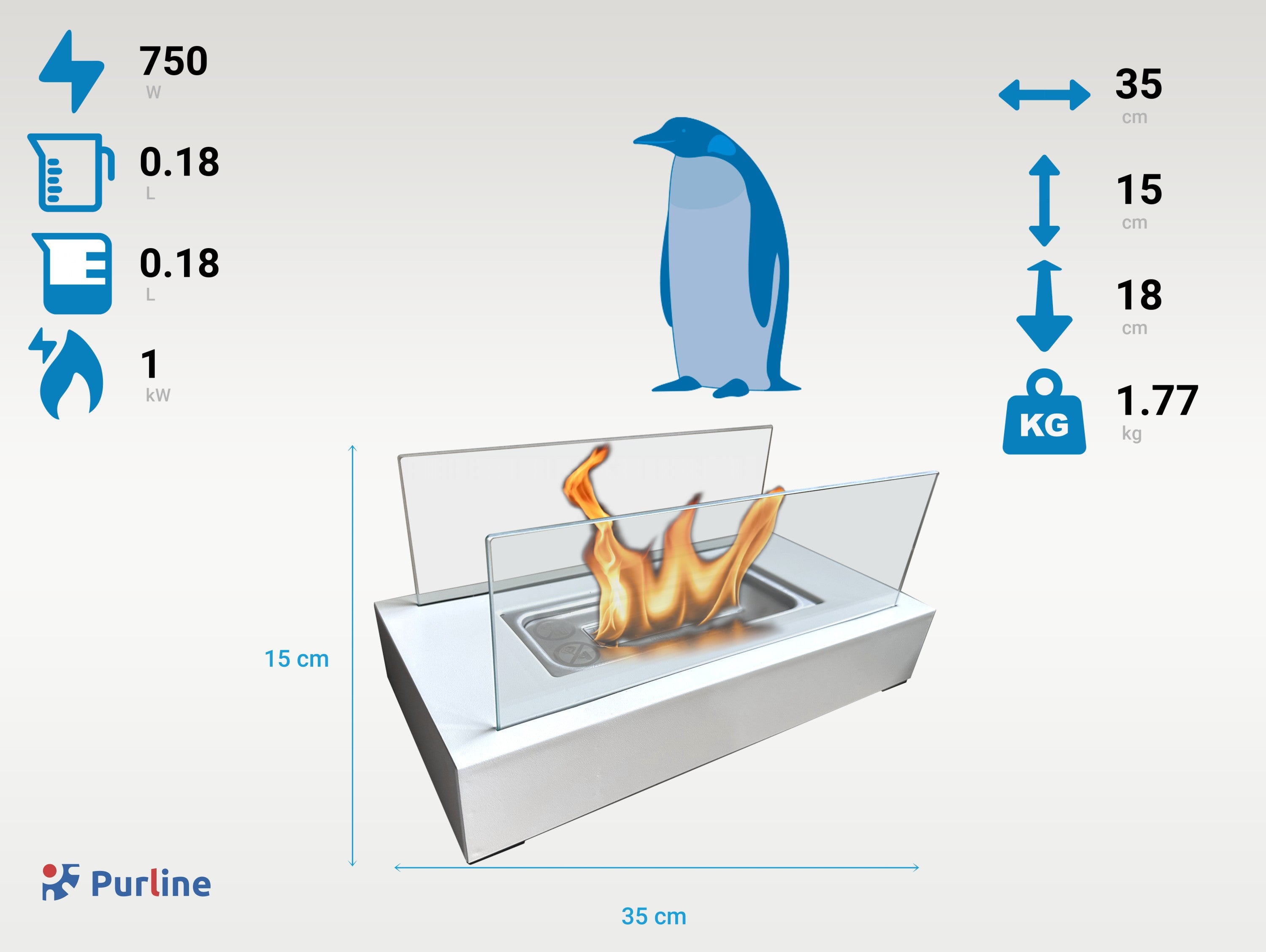 Cheminée à l'éthanol de table avec deux abat-jours en verre trempé