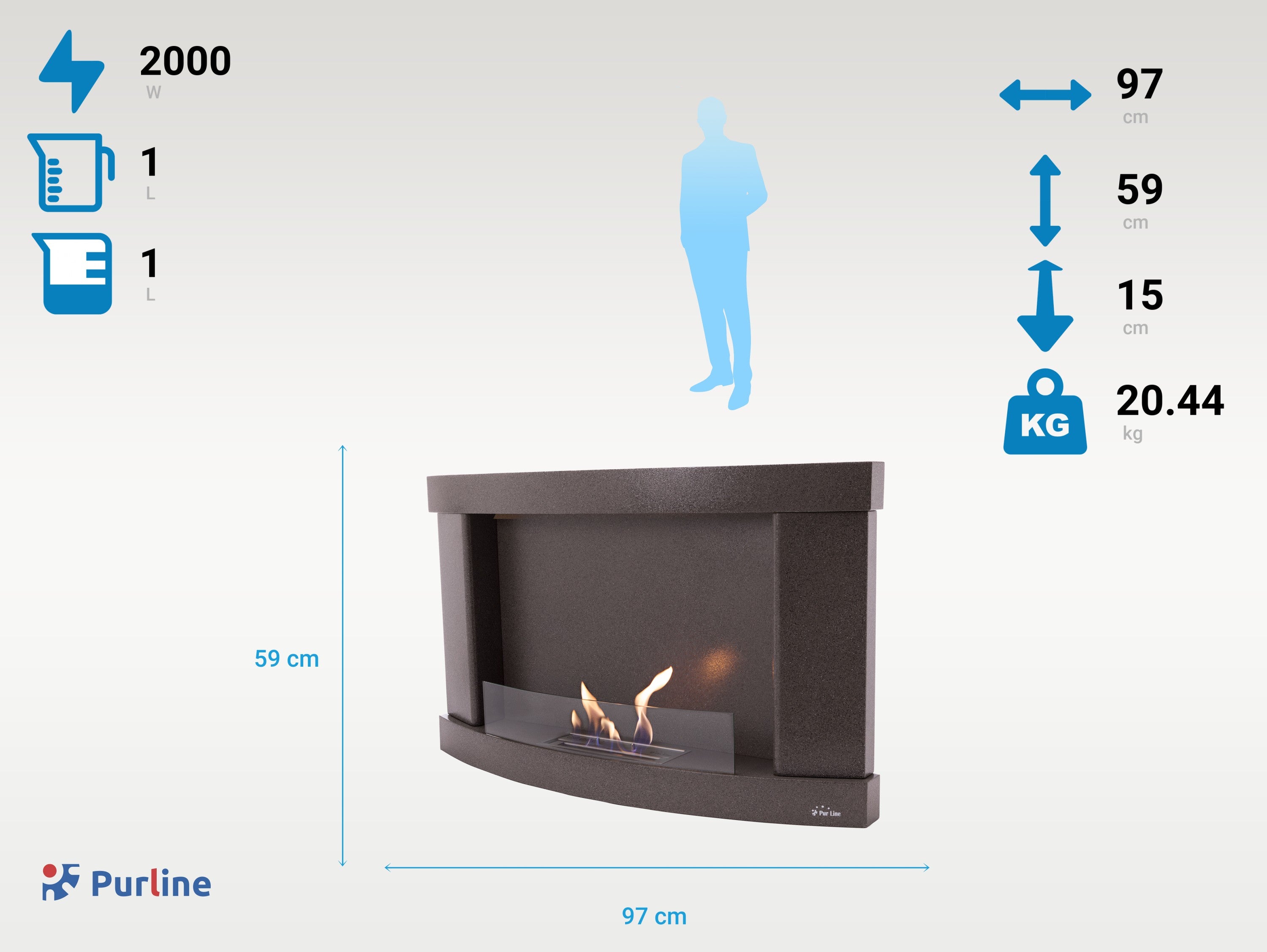 Cheminée à l'éthanol en acier noir et verre trempé