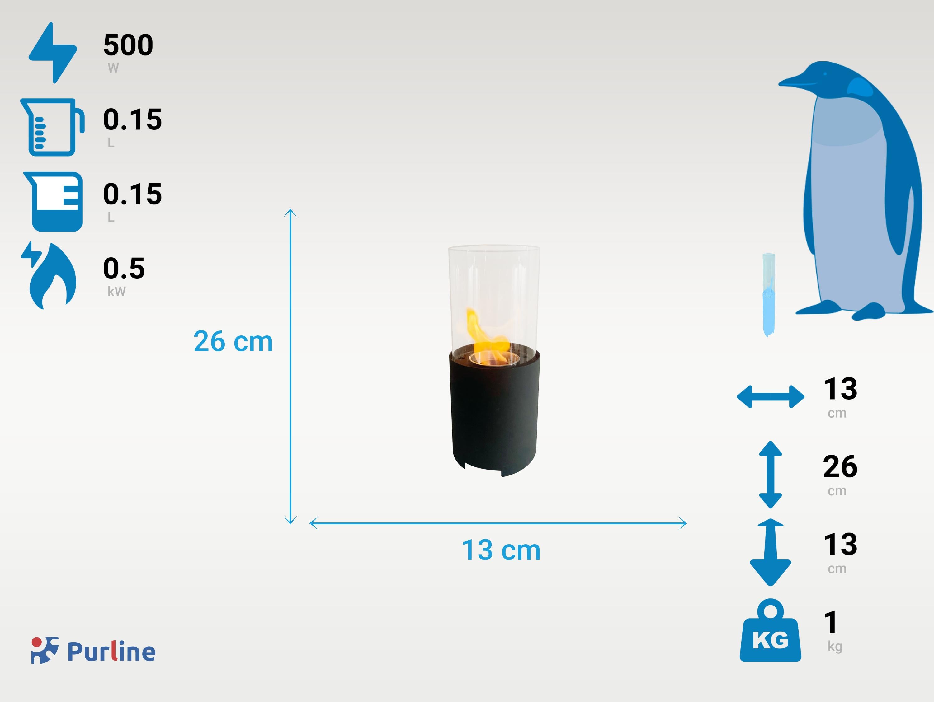 Cheminée à l'éthanol cylindrique avec socle en acier noir