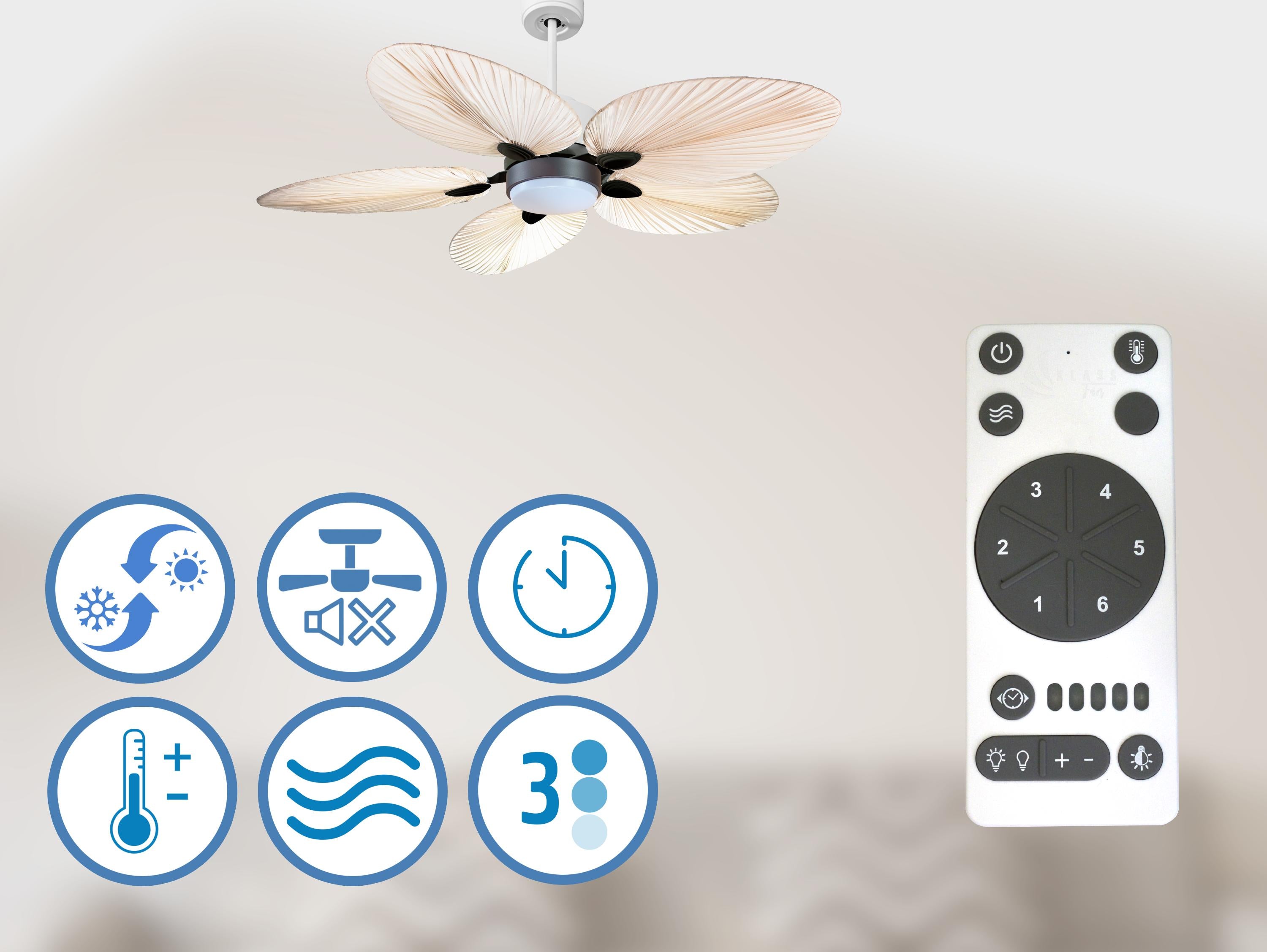 Ventilateur de plafond Wifi Moteur à courant continu Télécommande Lumière à trois tons Hypersilence Mémoire