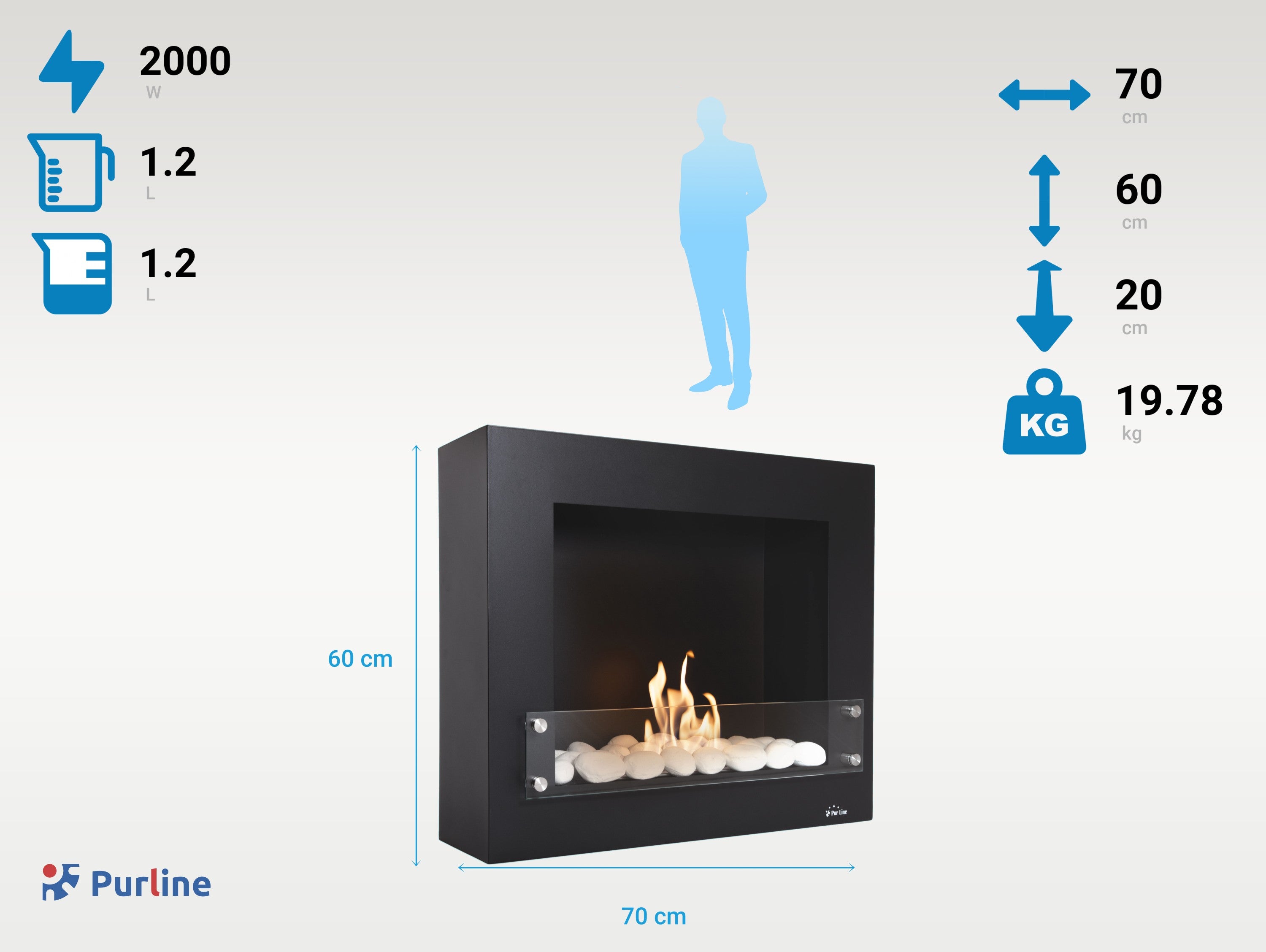 Cheminée à l'éthanol en acier noir et verre trempé