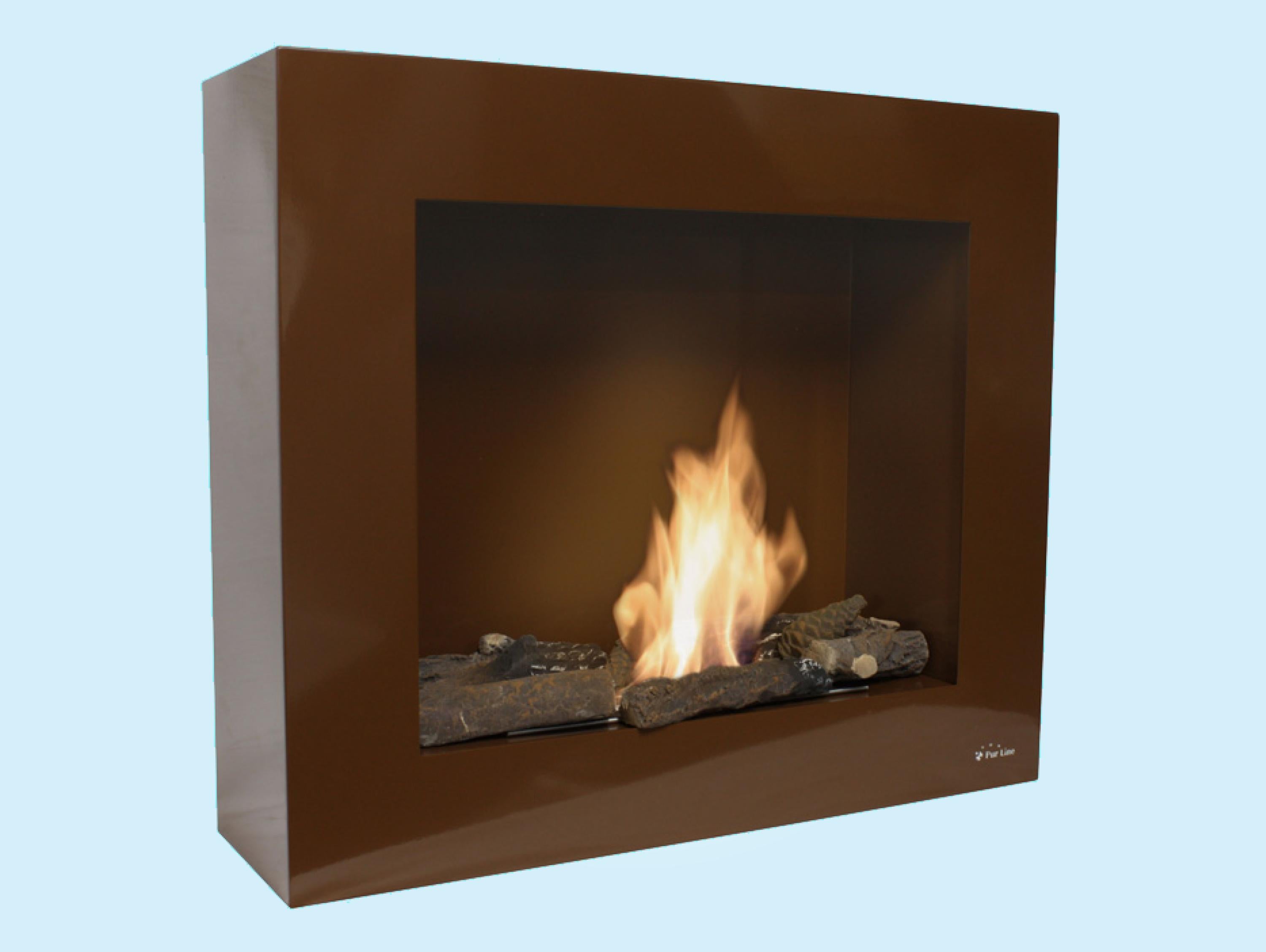 Cheminée à l'éthanol avec sol ou mur ocre clair avec kit entonnoir et bûche