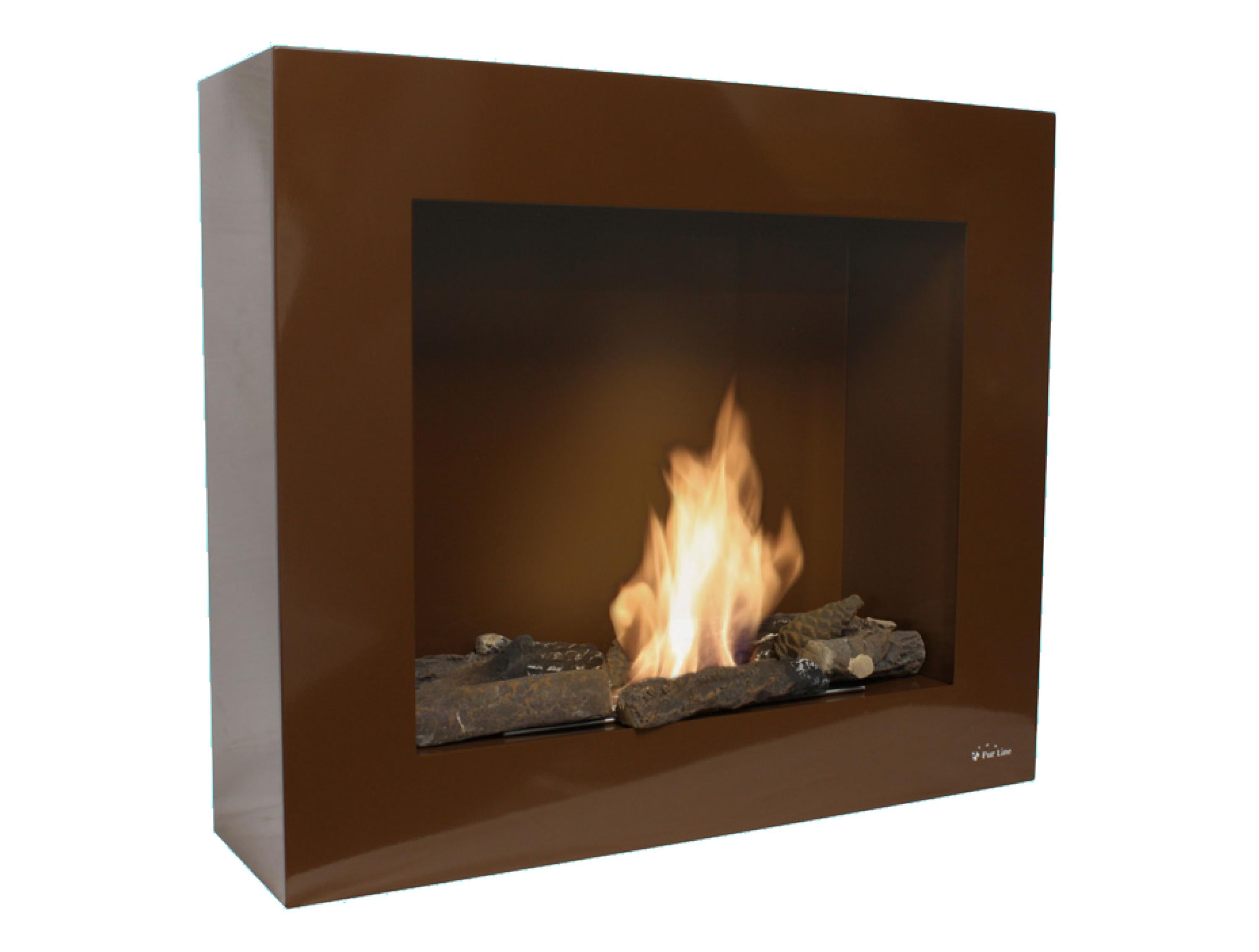 Cheminée à l'éthanol avec sol ou mur ocre clair avec kit entonnoir et bûche
