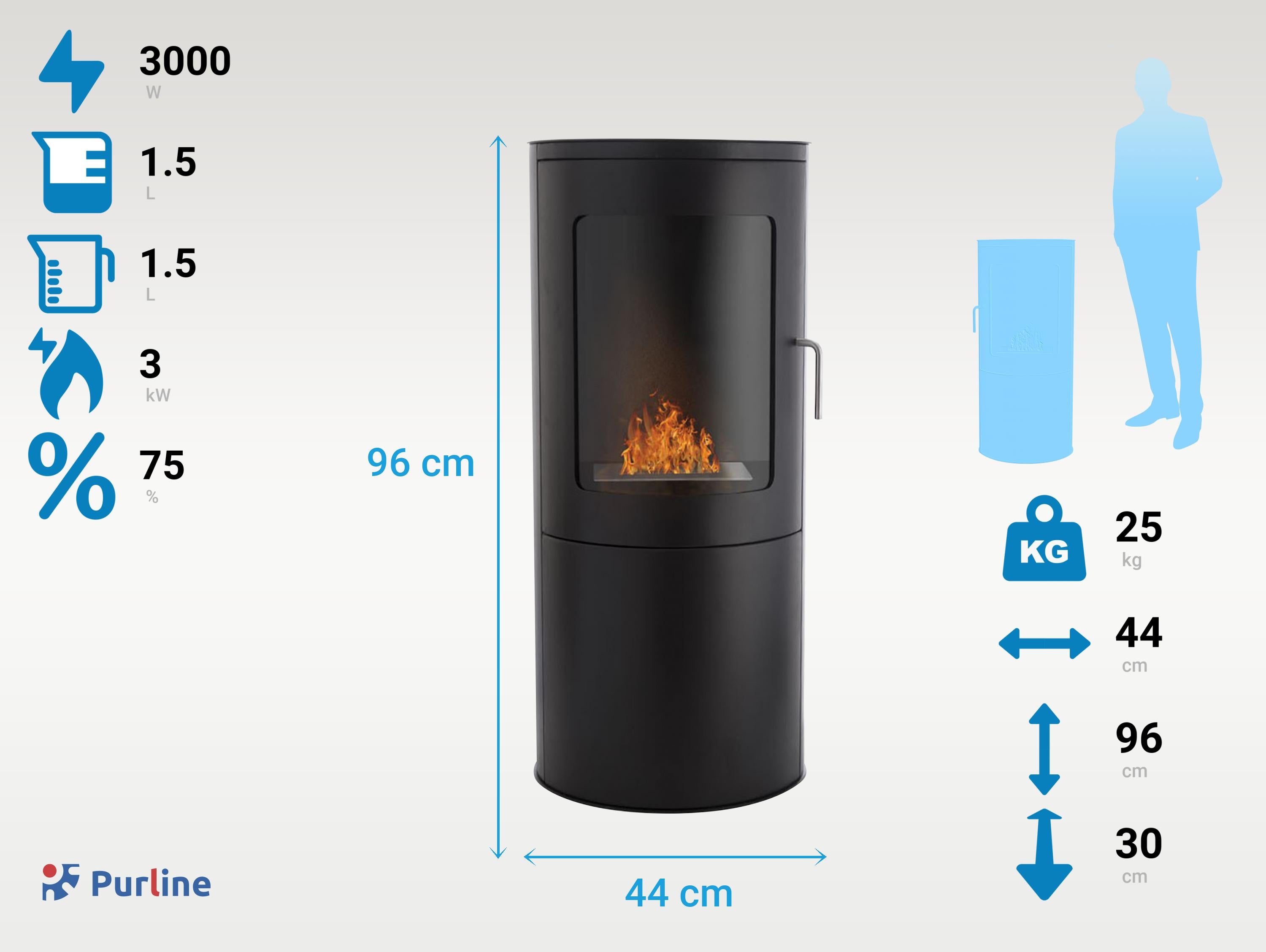 Cheminée à éthanol noire avec porte en verre trempé