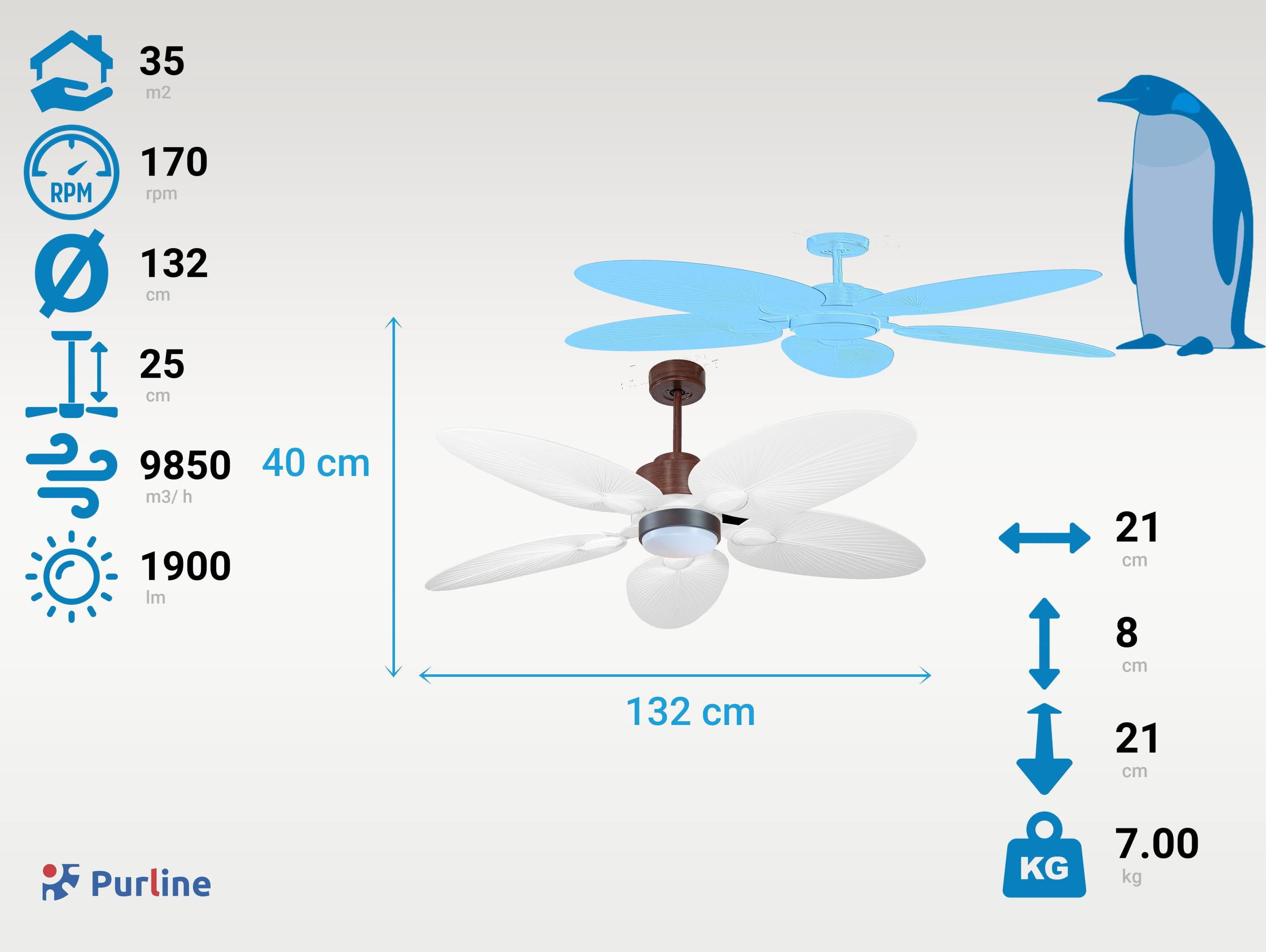 Ventilateur de plafond Réversible  Thermostat Dimmable Wifi Moteur à courant continu Toits en pente Télécommande Lumière à trois tons Hypersilence Mémoire