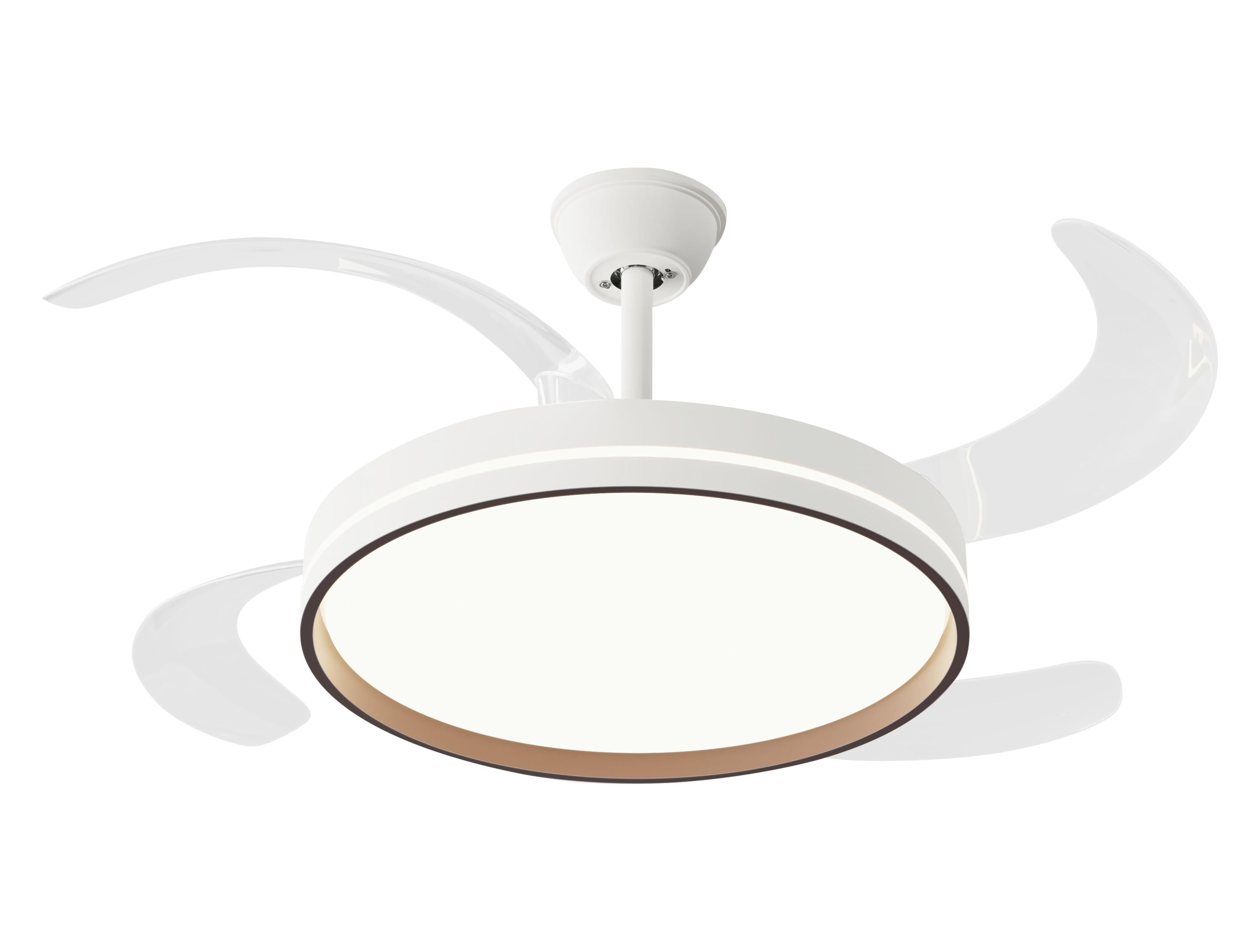 Ventilateur de plafond rétractable avec lumière – diamètre 122 cm, couleur blanc et bois