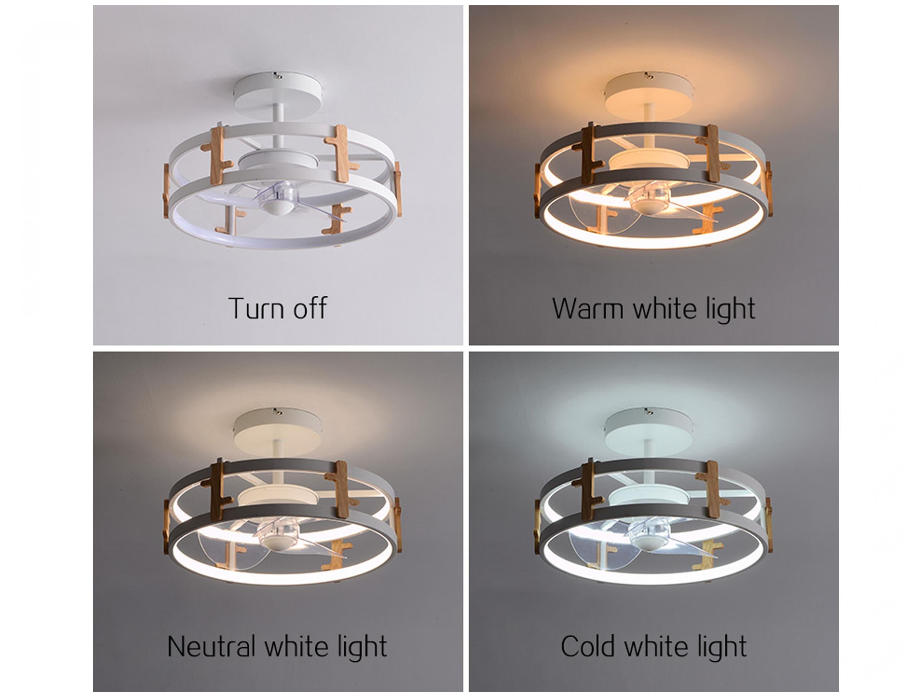 Couleur Blanc Lampe à ventilateur LED avec détails en bois