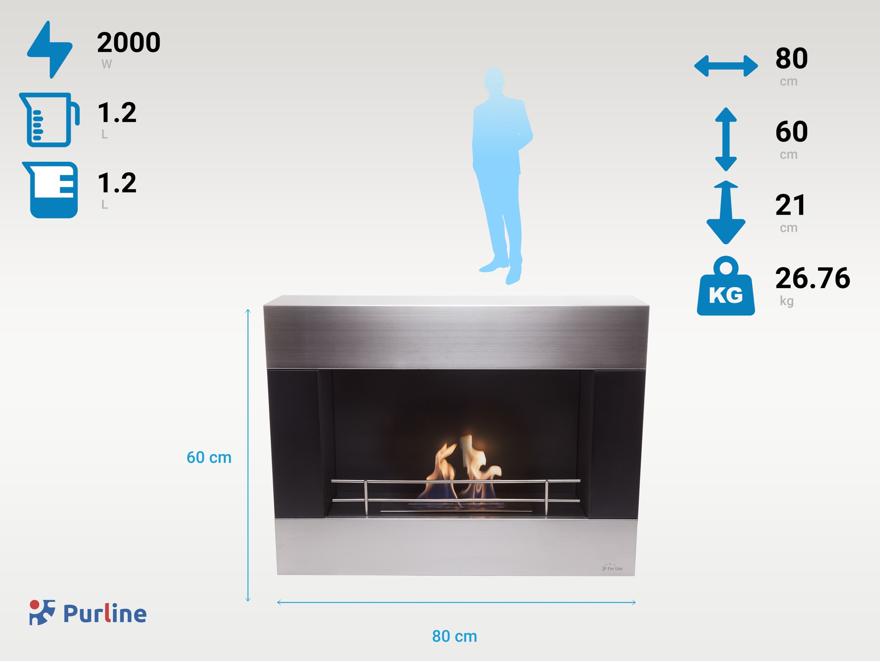 Cheminée éthanol en acier chromé